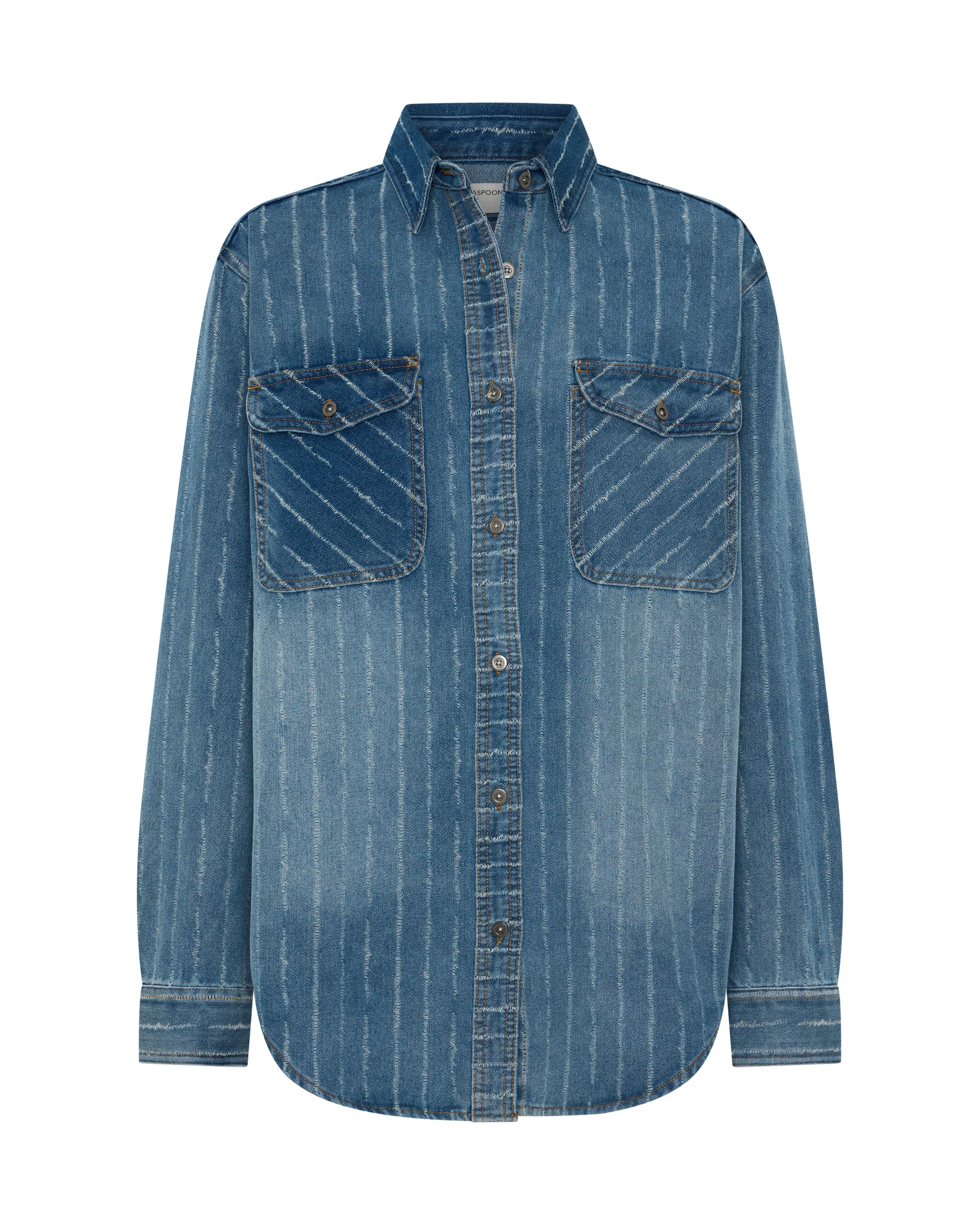 Distressed Everyday Denim Shirt - Blue Stripe - 1