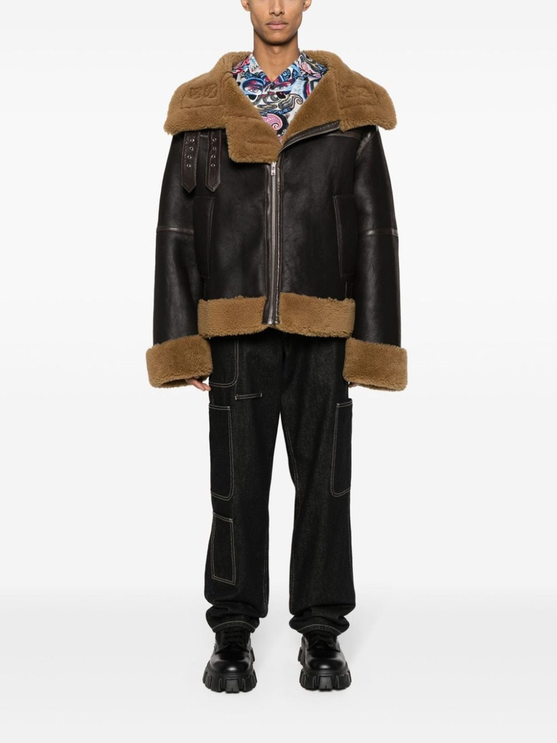 Martine Rose shearling-lined panelled leather jacket outlook