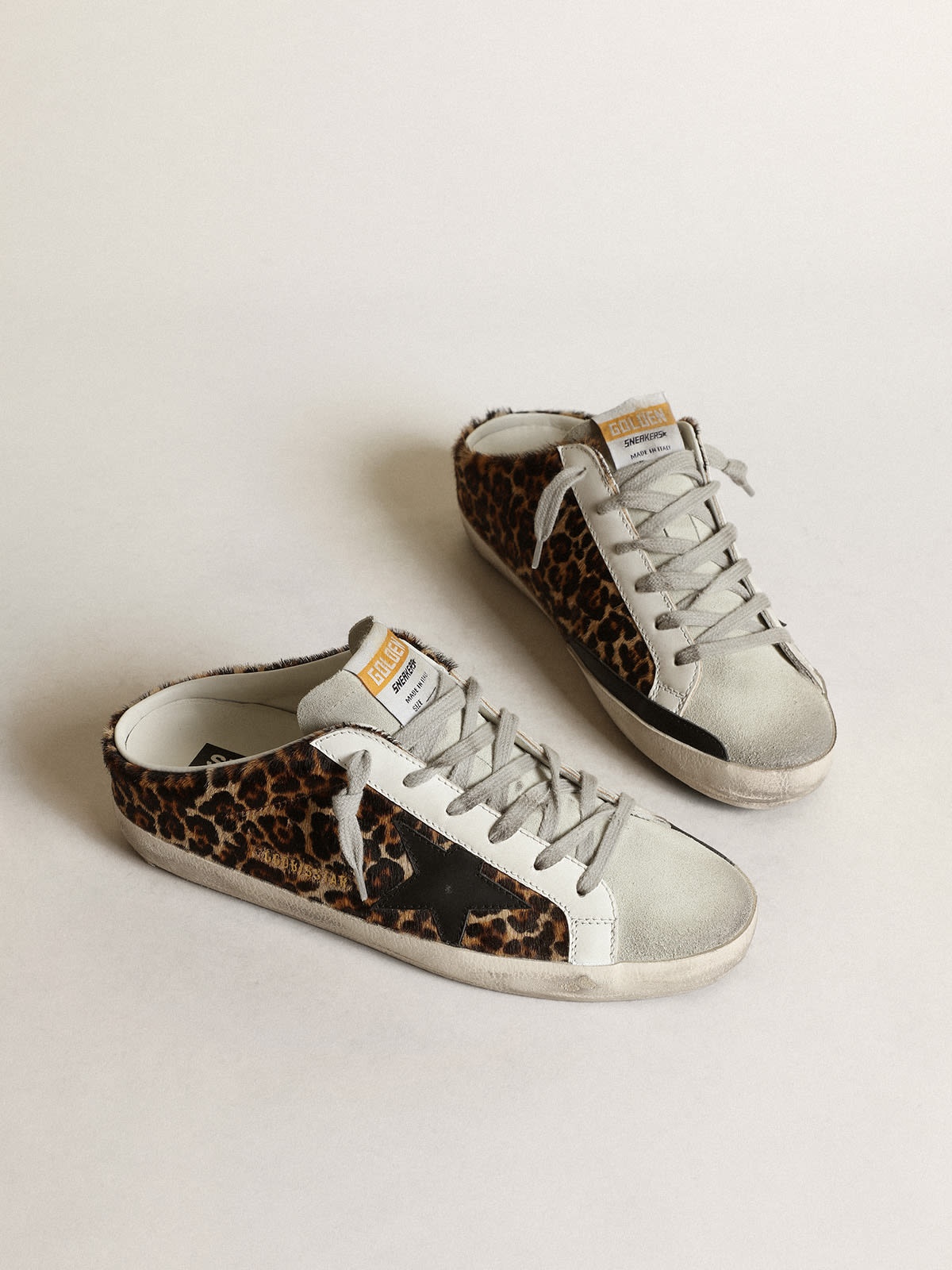 Super-Star Sabots in leopard-print pony skin with black leather star and ice-gray suede tongue - 2