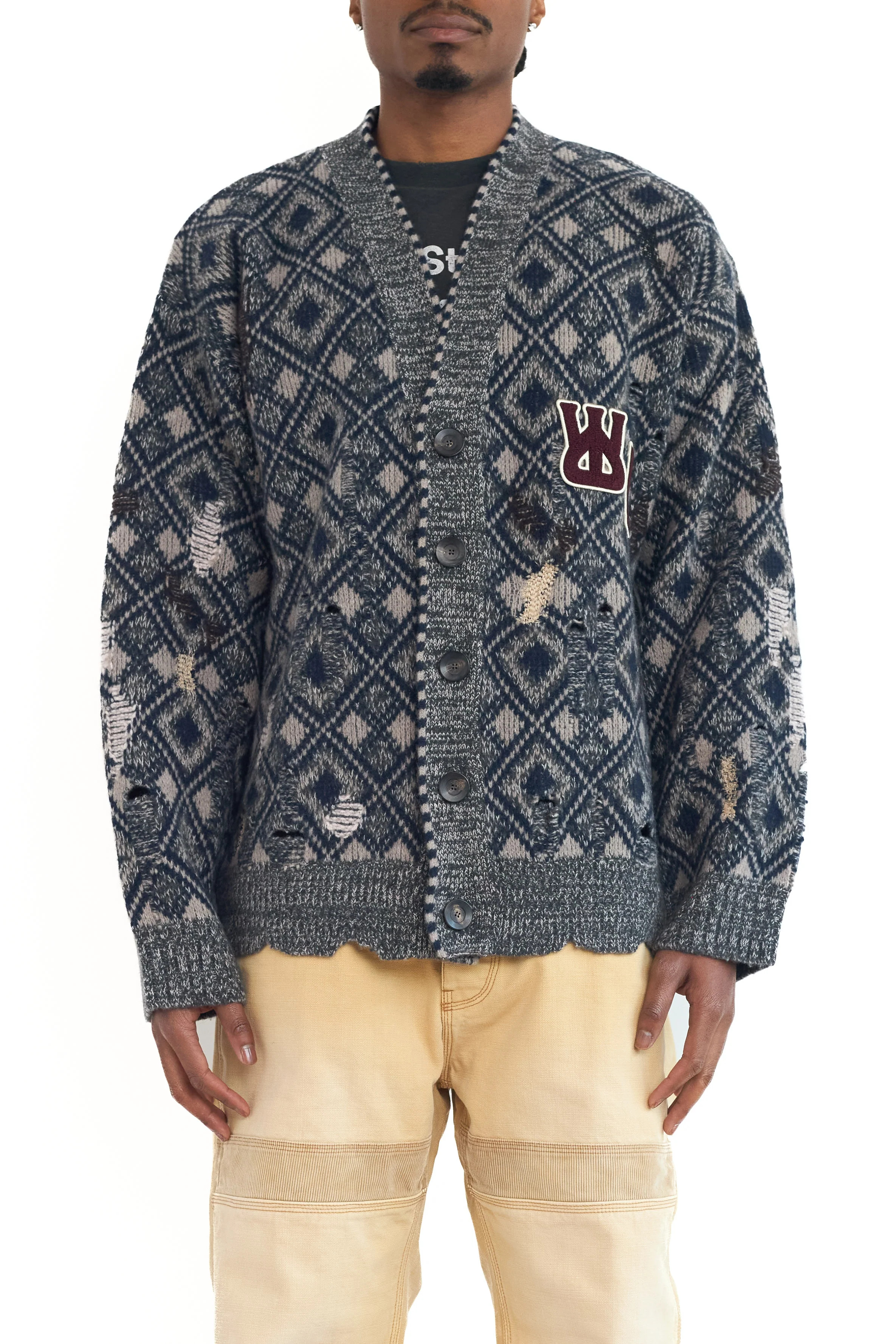 Wales Bonner Sibling Cardigan Grey/Black/Navy/Ivory - 4