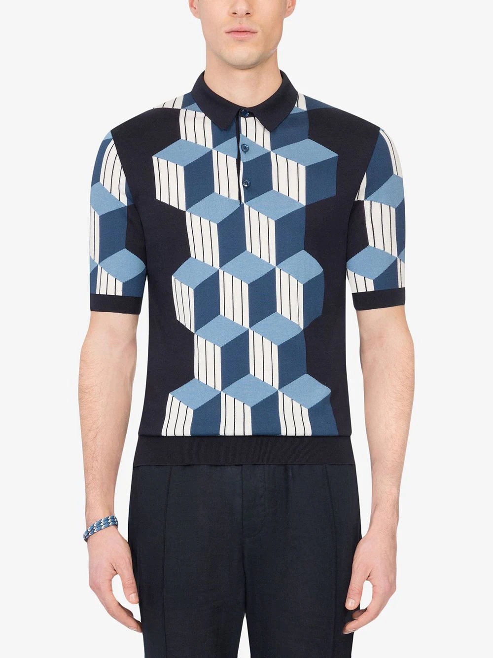 geometric-pattern short-sleeve polo shirt - 3