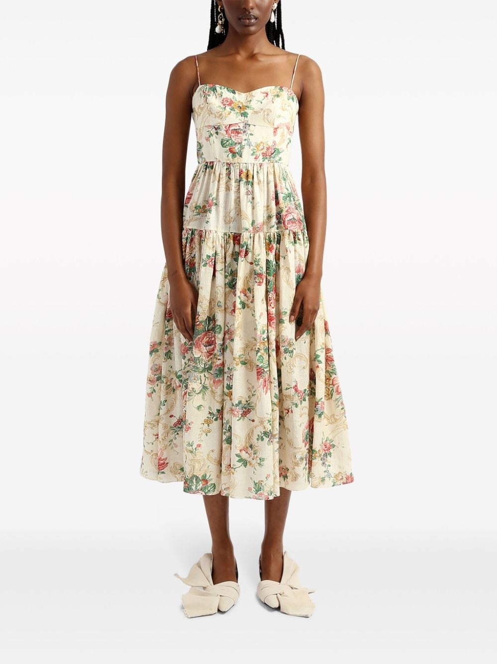 floral-print linen dress - 3