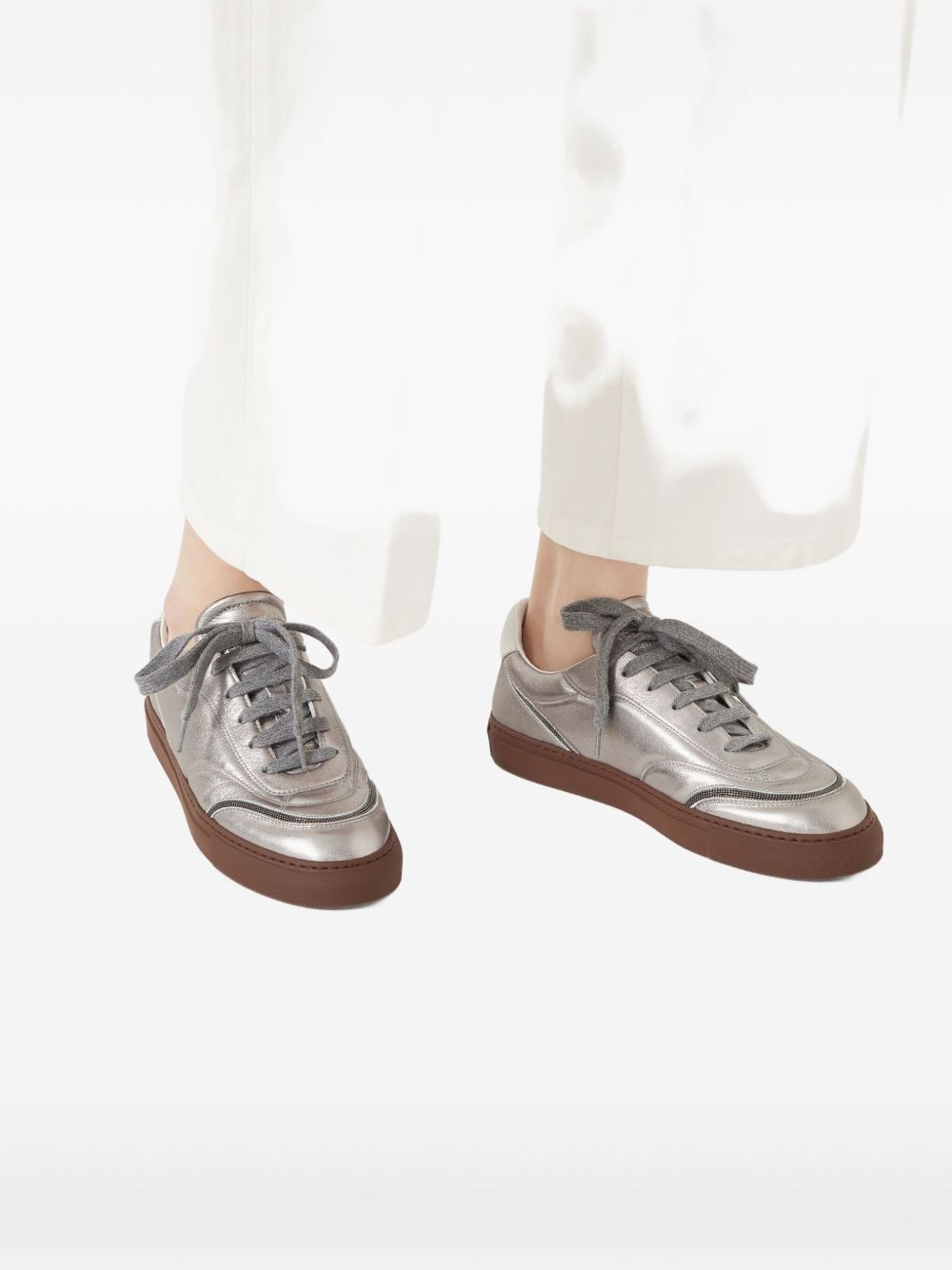 lamé-effect leather sneakers - 5