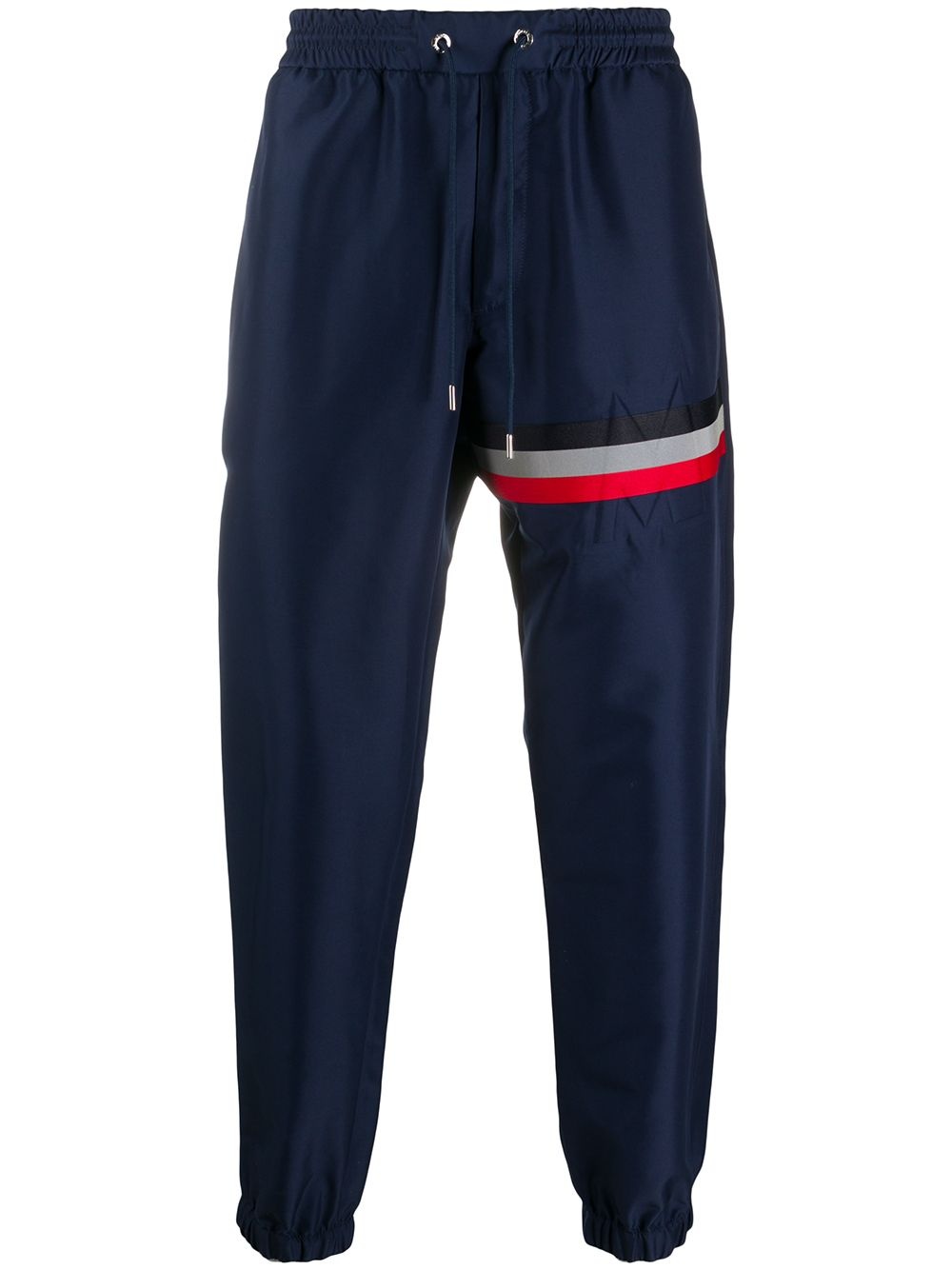 debossed logo navy trousers - 1