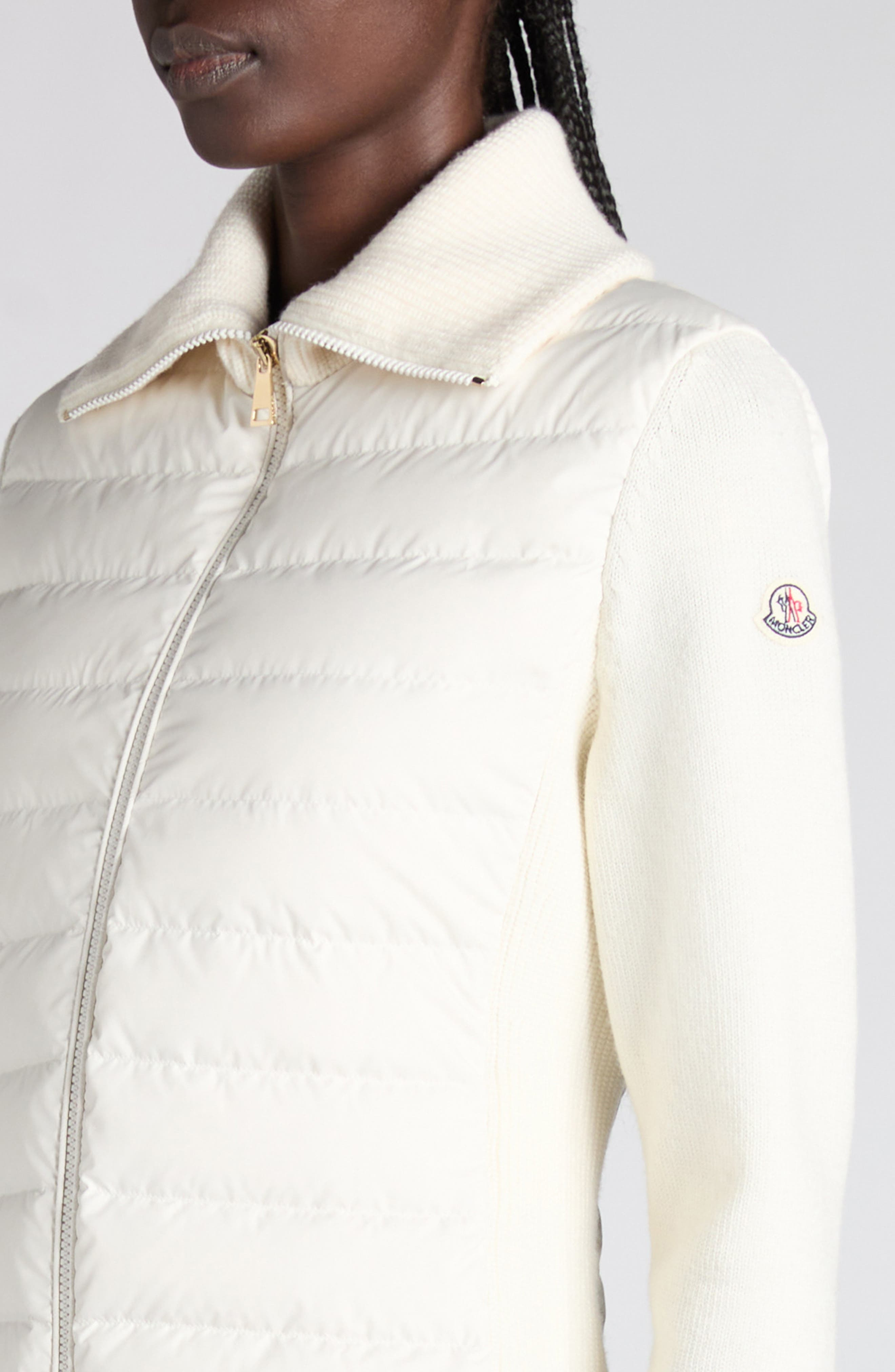Moncler Virgin Wool Knit & Quilted Down Cardigan in White at Nordstrom - 5