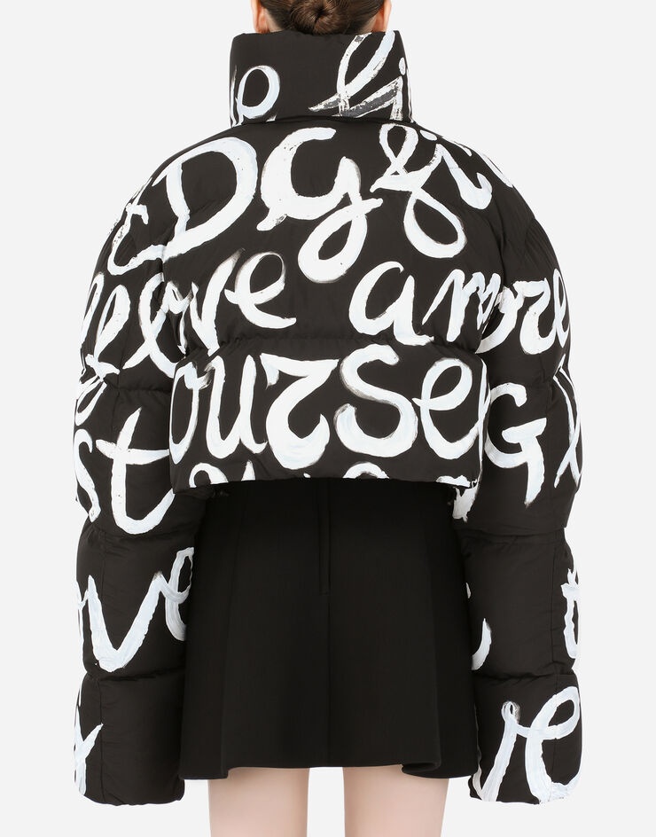 Short nylon down jacket with DG love yourself print - 2