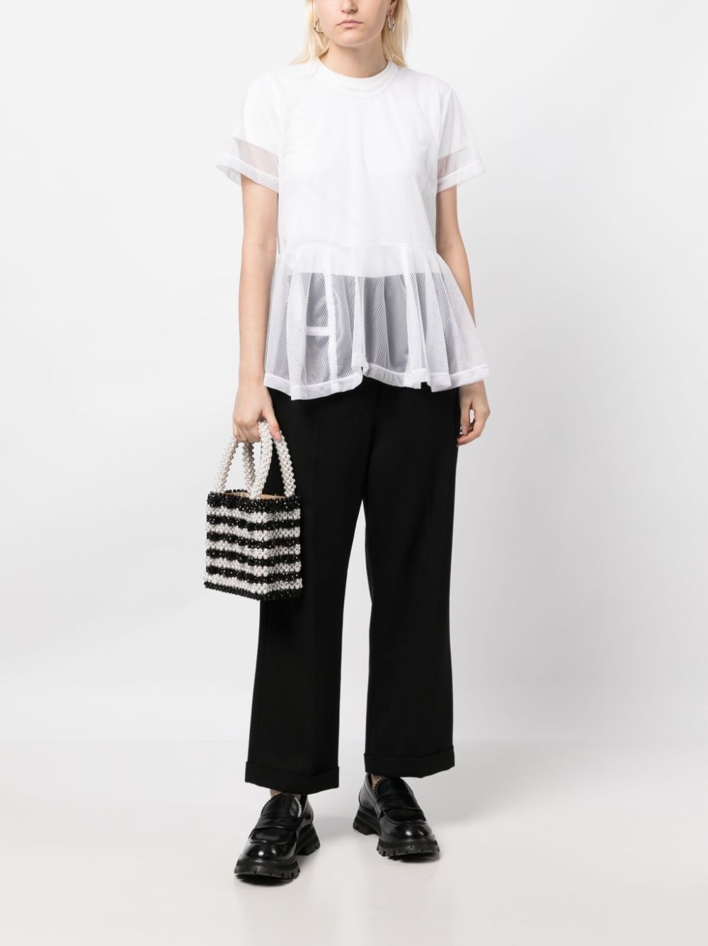 ruffle-hem mesh T-shirt - 2