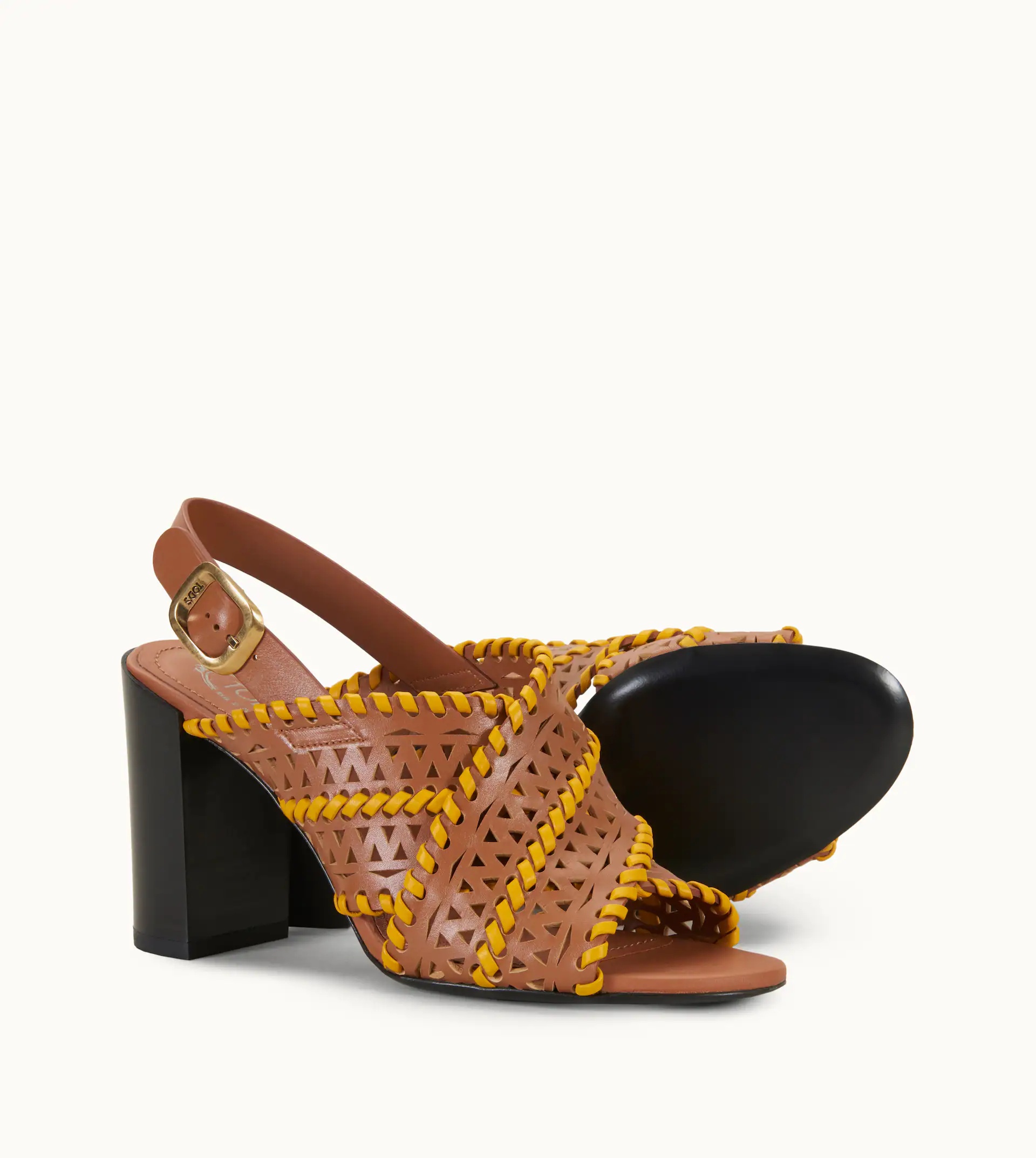 SANDALS IN LEATHER - BROWN, YELLOW - 6