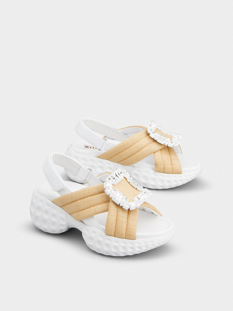 Roger Vivier Viv' Run Light Strass Buckle Sandals in Fabric outlook