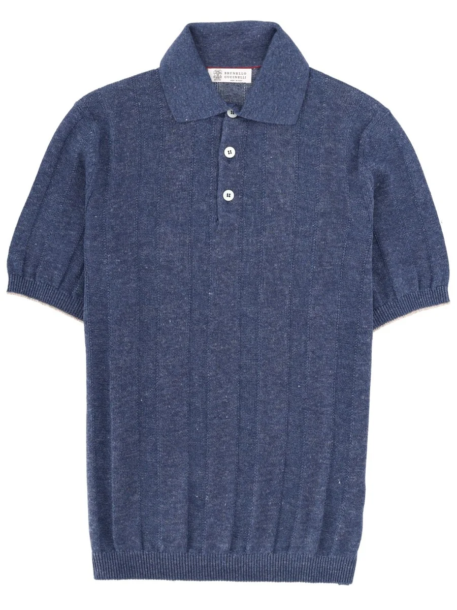LINEN AND COTTON KNIT POLO SHIRT - 1