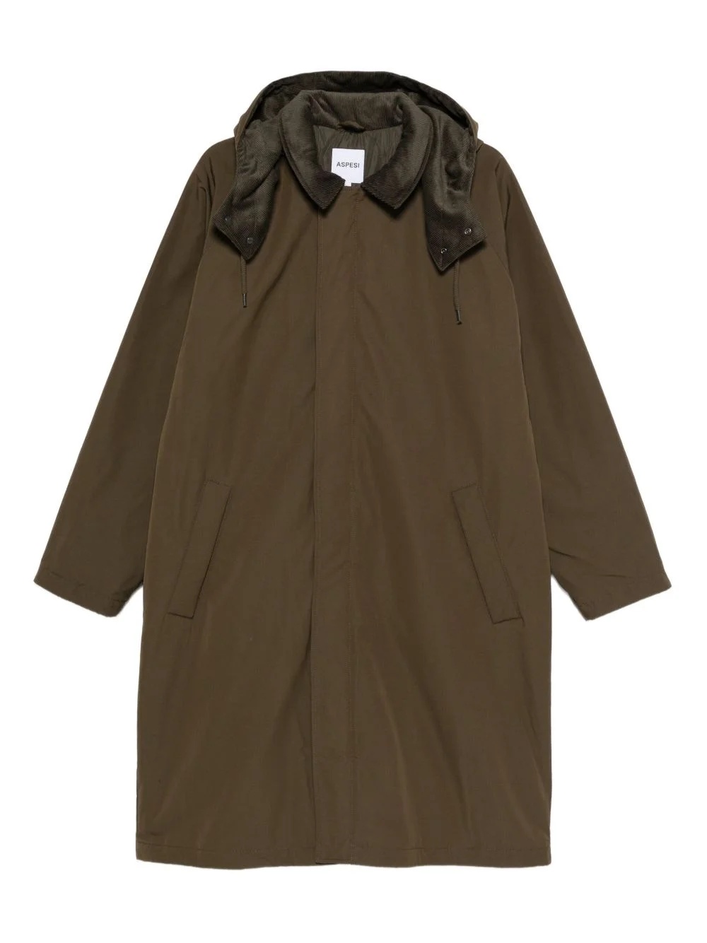 corduroy-trim hooded coat - 1