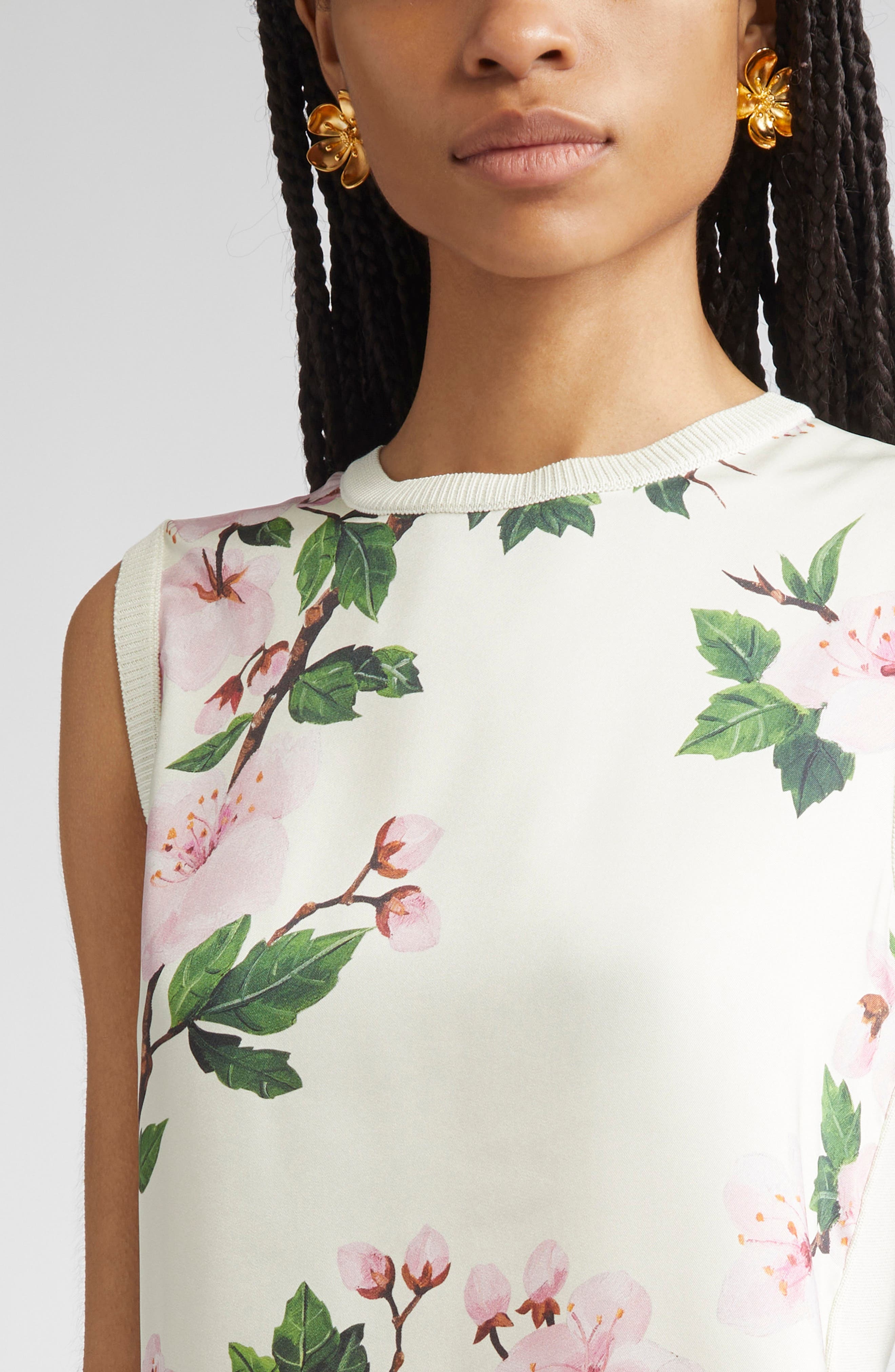 Oscar de la Renta Cherry Blossom Inset Sweater Tank in Pink/Ecru at Nordstrom - 5