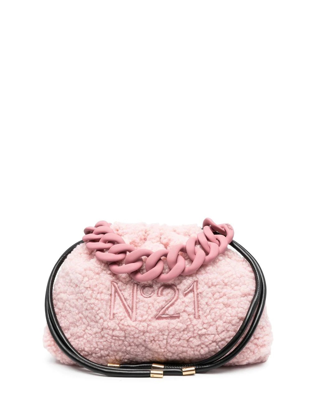 logo-embroidered faux-shearling clutch bag - 1