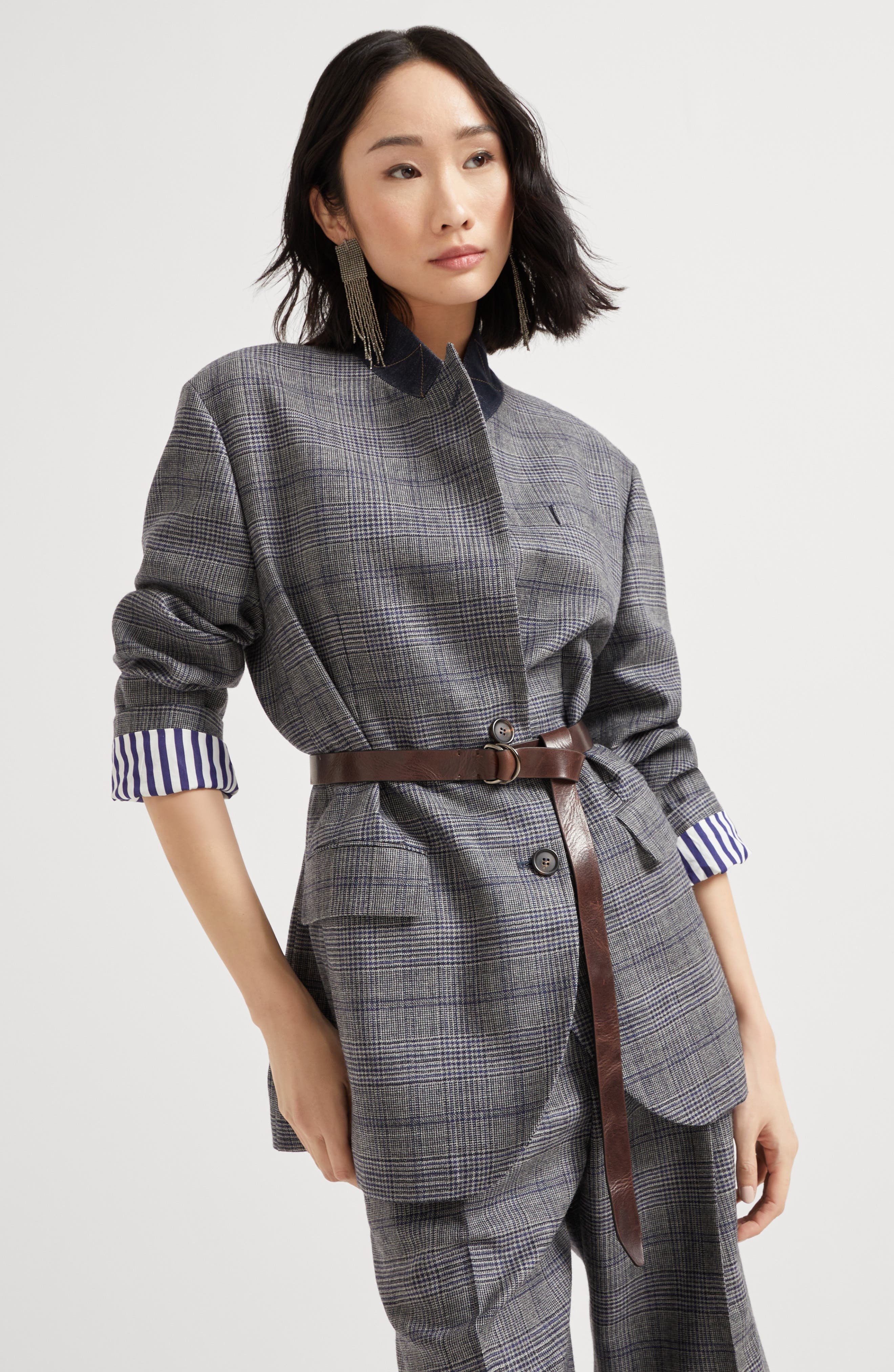Brunello Cucinelli Prince of wales blazer in Grey at Nordstrom - 5