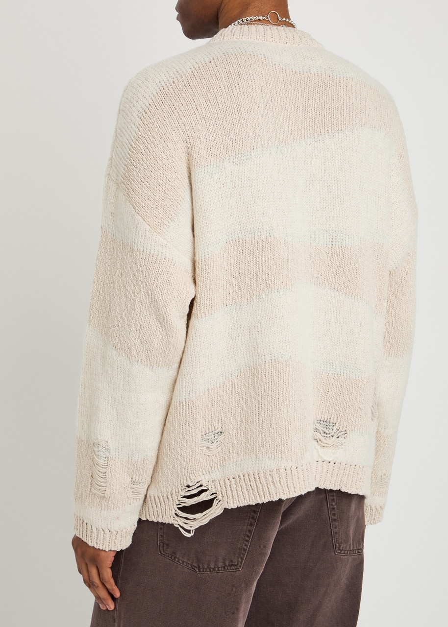 Our Legacy Popover Roundneck Striped Distressed Cotton-blend Jumper - 3