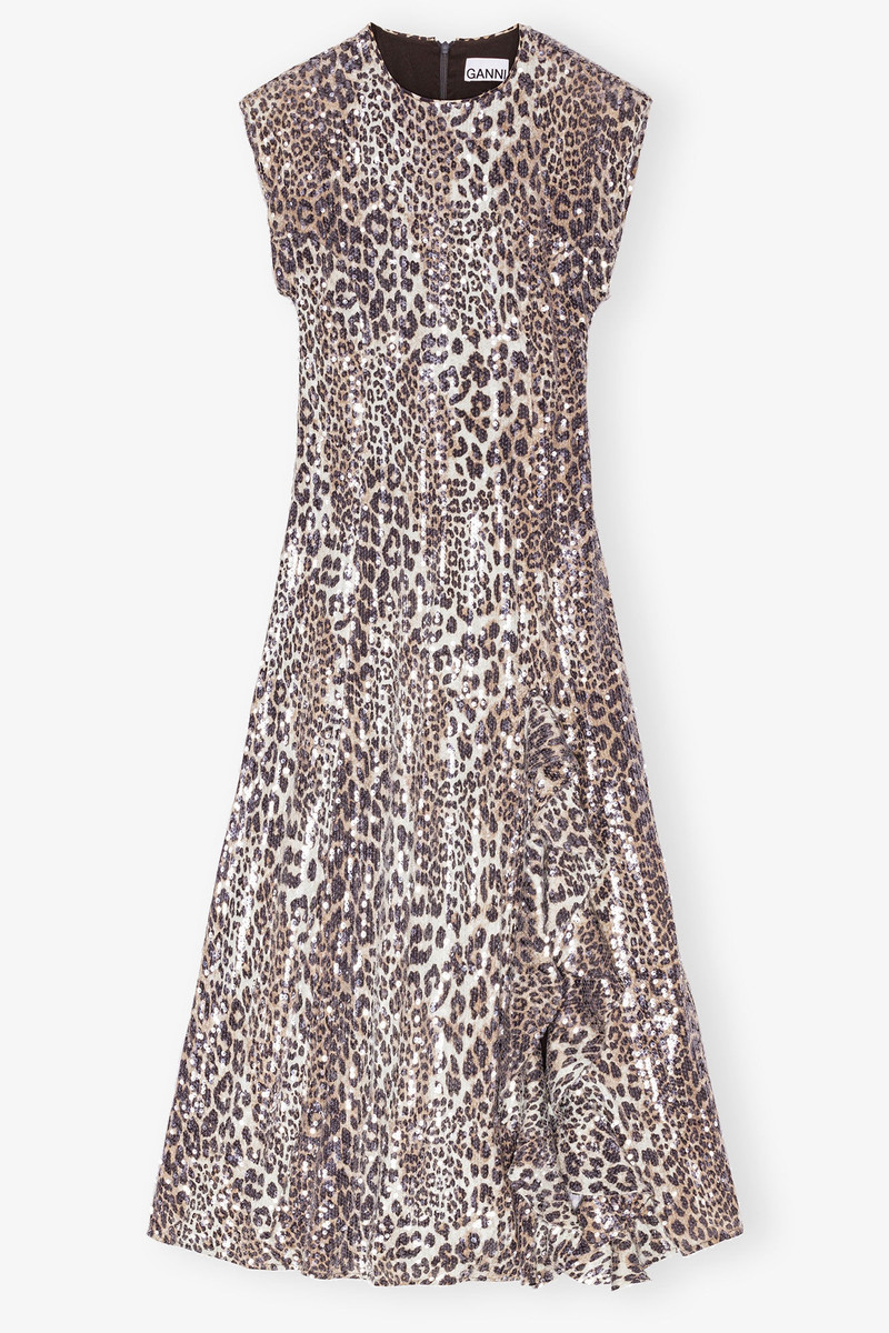 LEOPARD STRETCH SEQUINS LONG DRESS 1