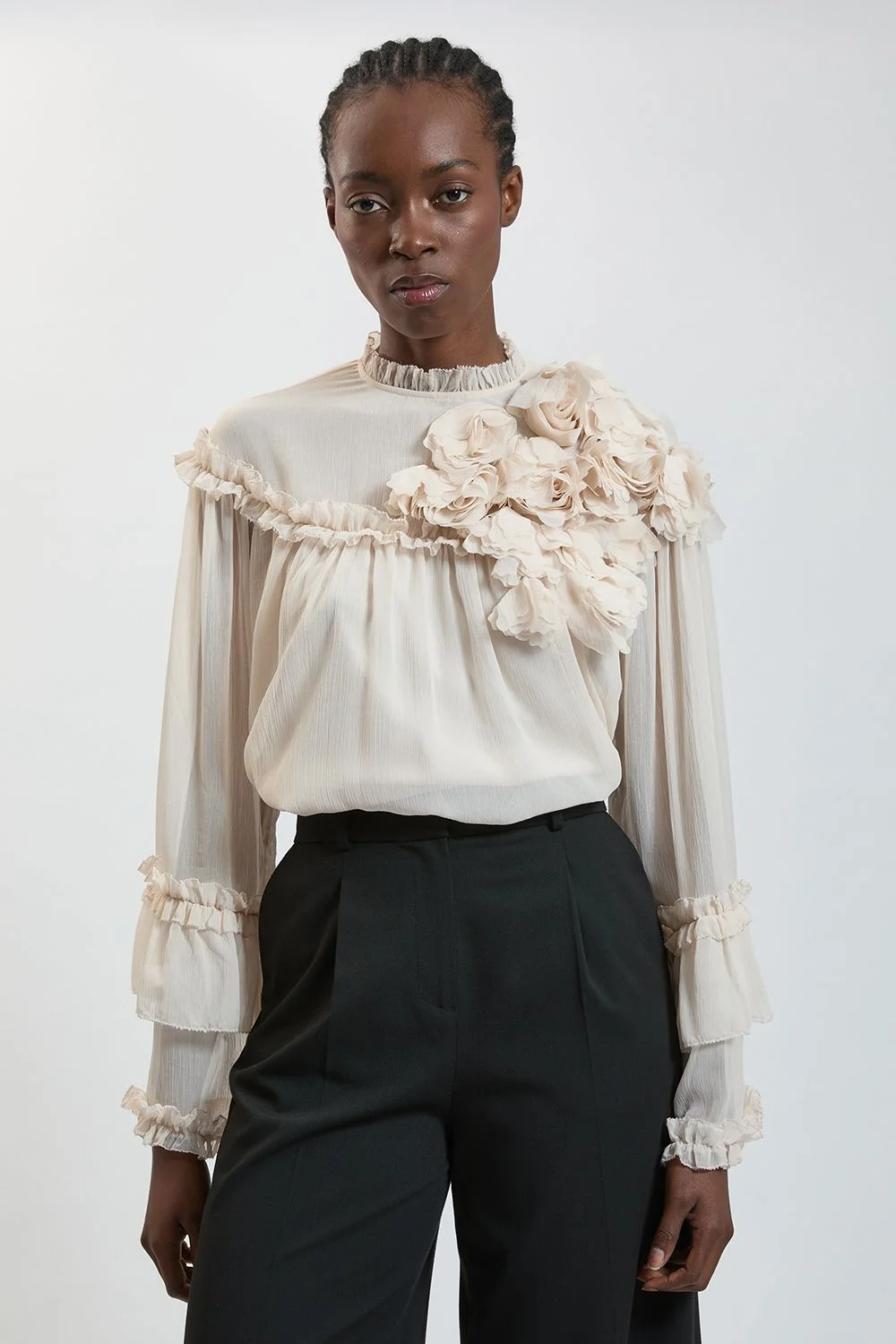 Floral Applique Chiffon Blouse - 1