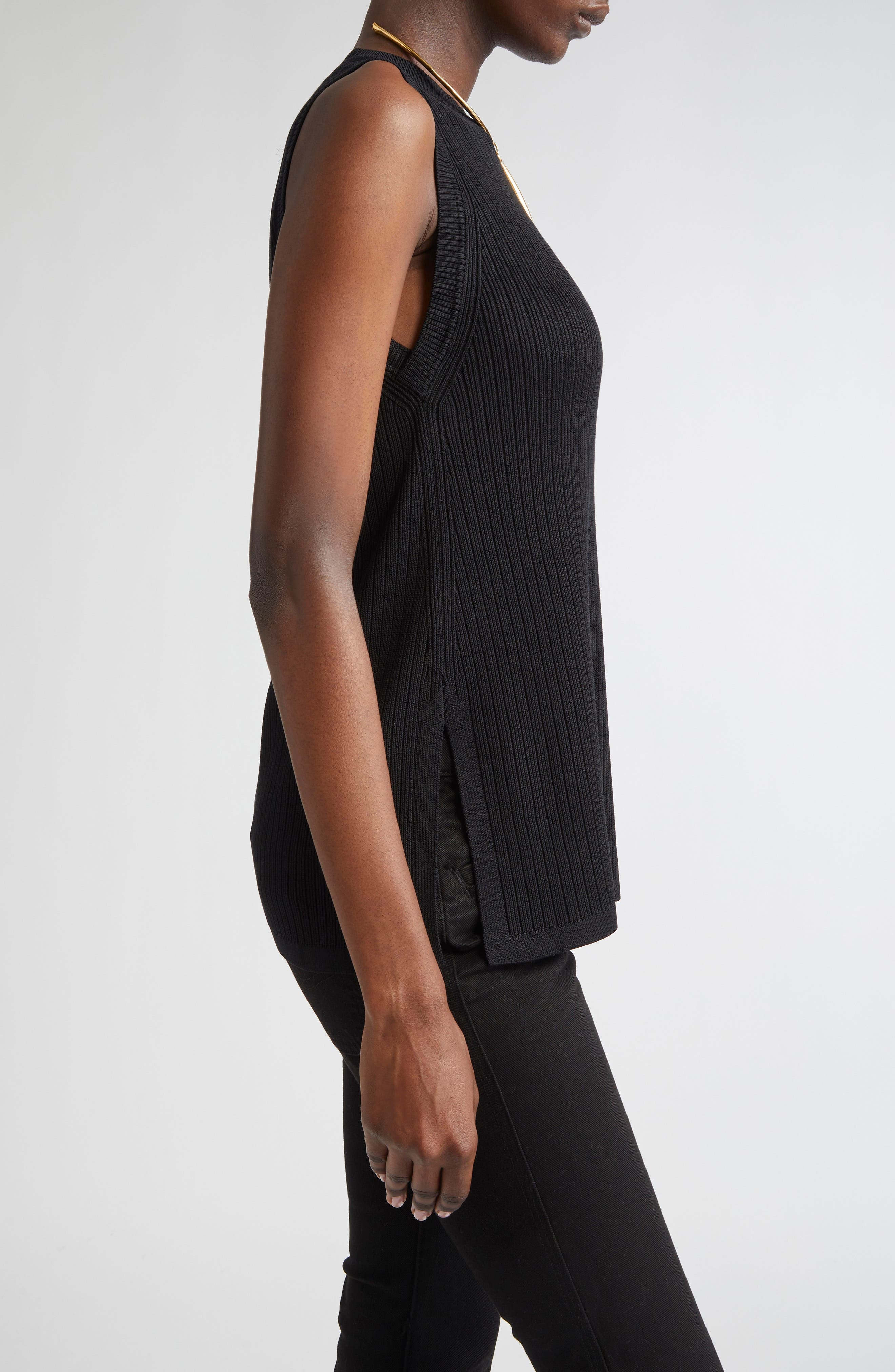 TOM FORD Sleeveless Rib Mini Sweater Dress in Black at Nordstrom - 4
