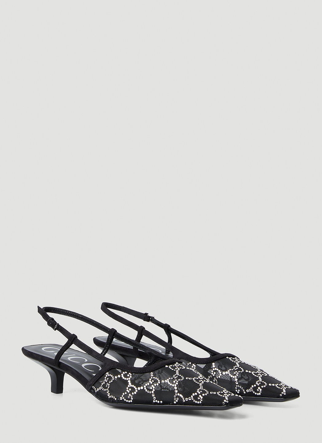 Gucci Women Crystal Gg Slingback Kitten Heels - 2