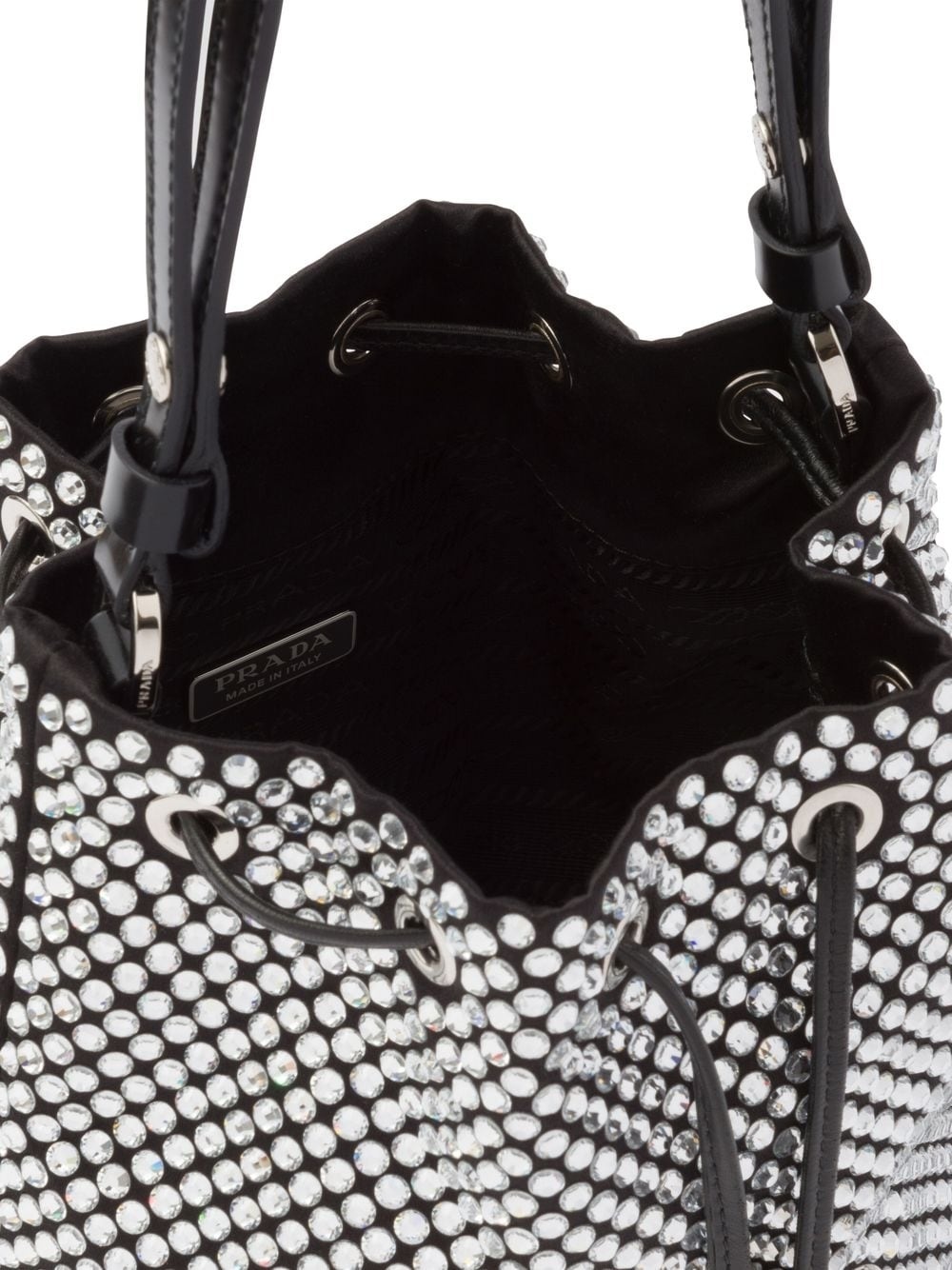 mini crystal-embellished satin bucket bag - 5