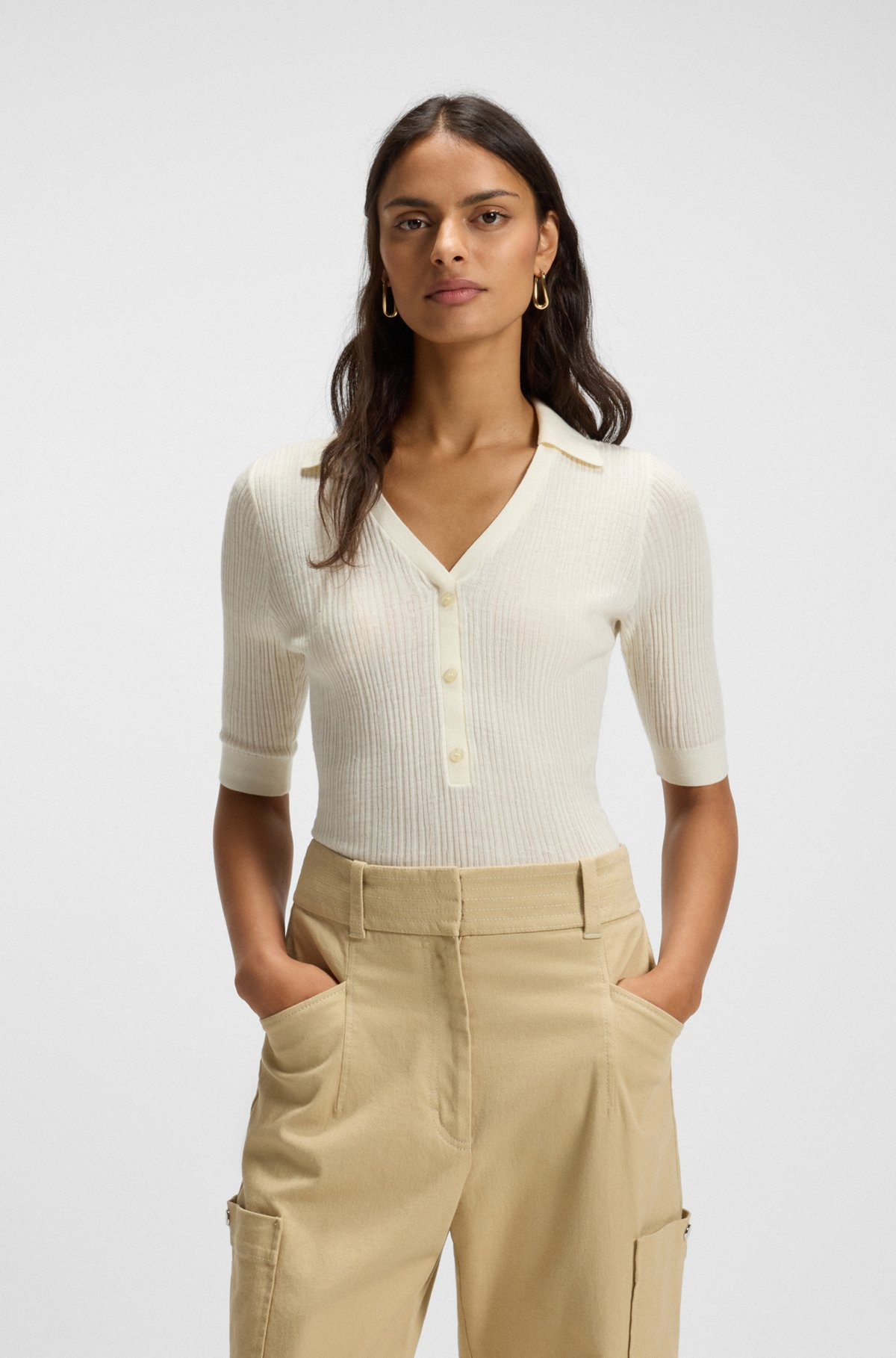 VIRGIN-WOOL SWEATER WITH COLLAR AND BUTTONED PLACKET - 2