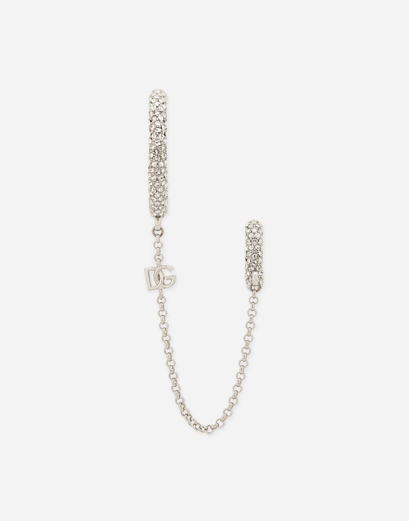 Single rhinestone-detailed Creole earring with chain accent 1