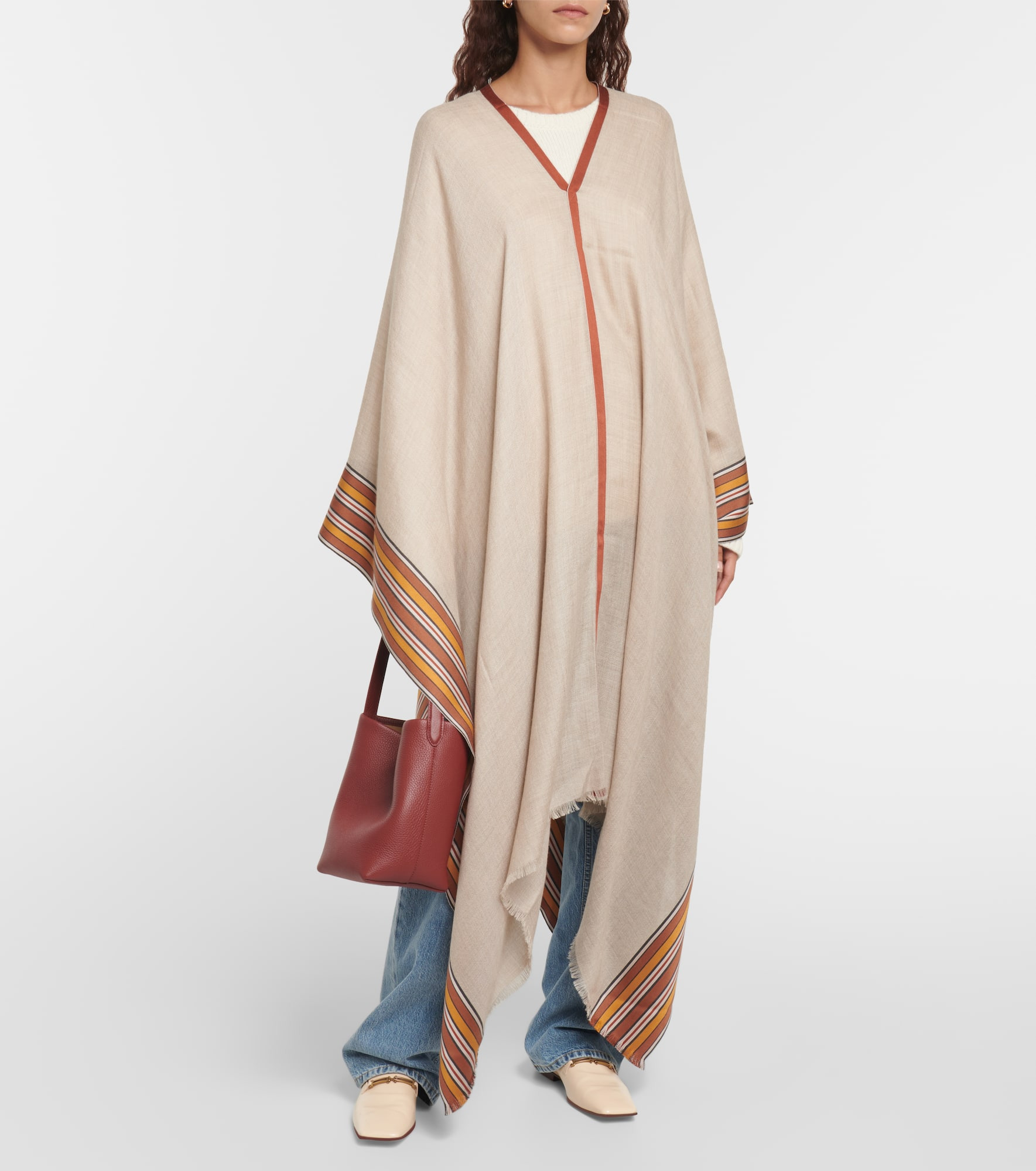 The Suitcase Stripe silk and cashmere poncho - 2