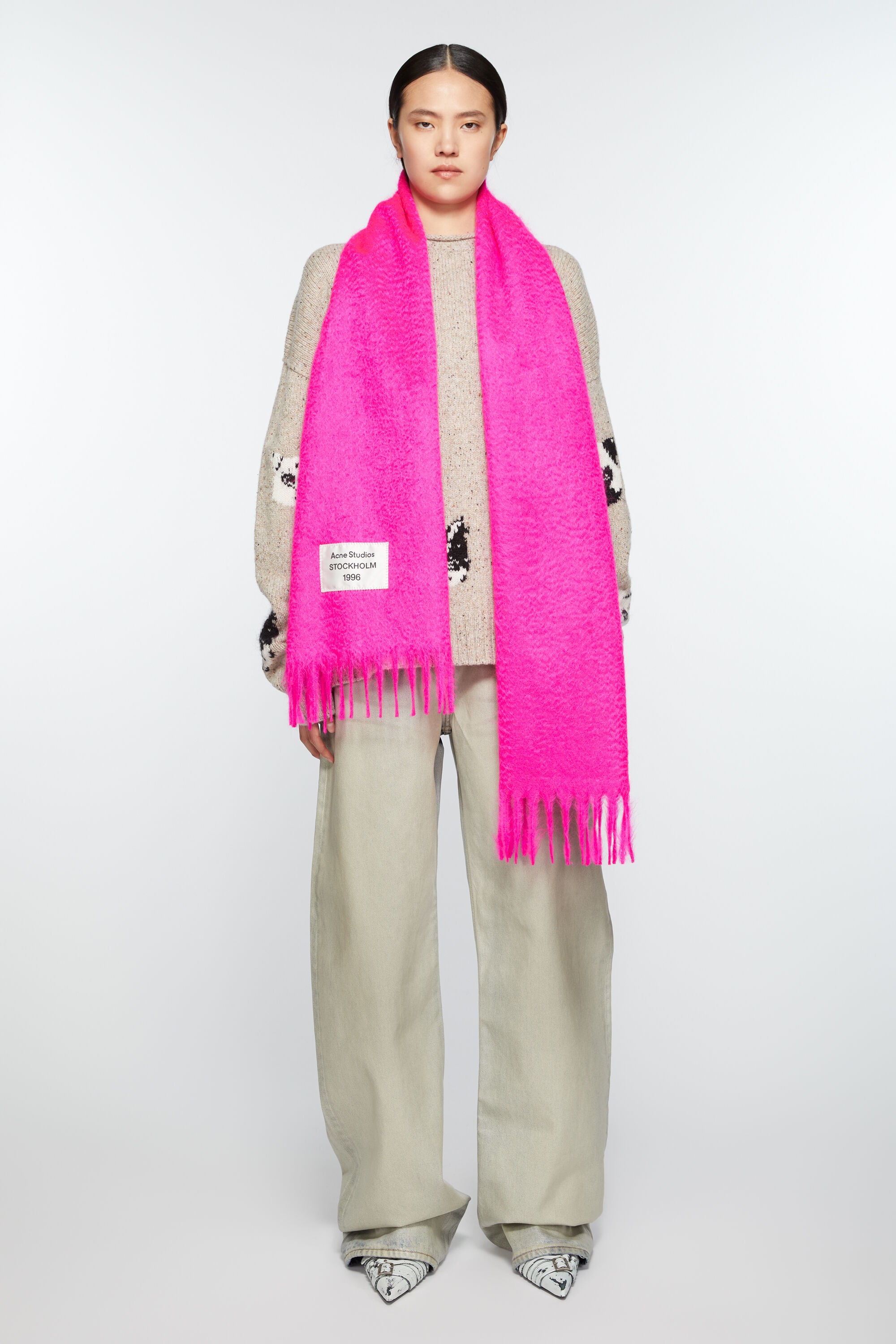 Fringe alpaca scarf - Fuchsia pink - 2