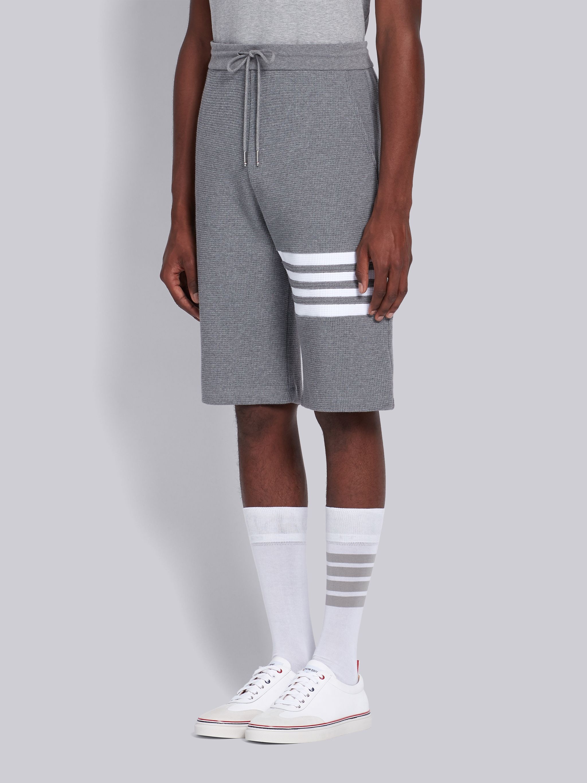 Medium Grey Waffle 4-Bar Stripe Sweatshorts - 2