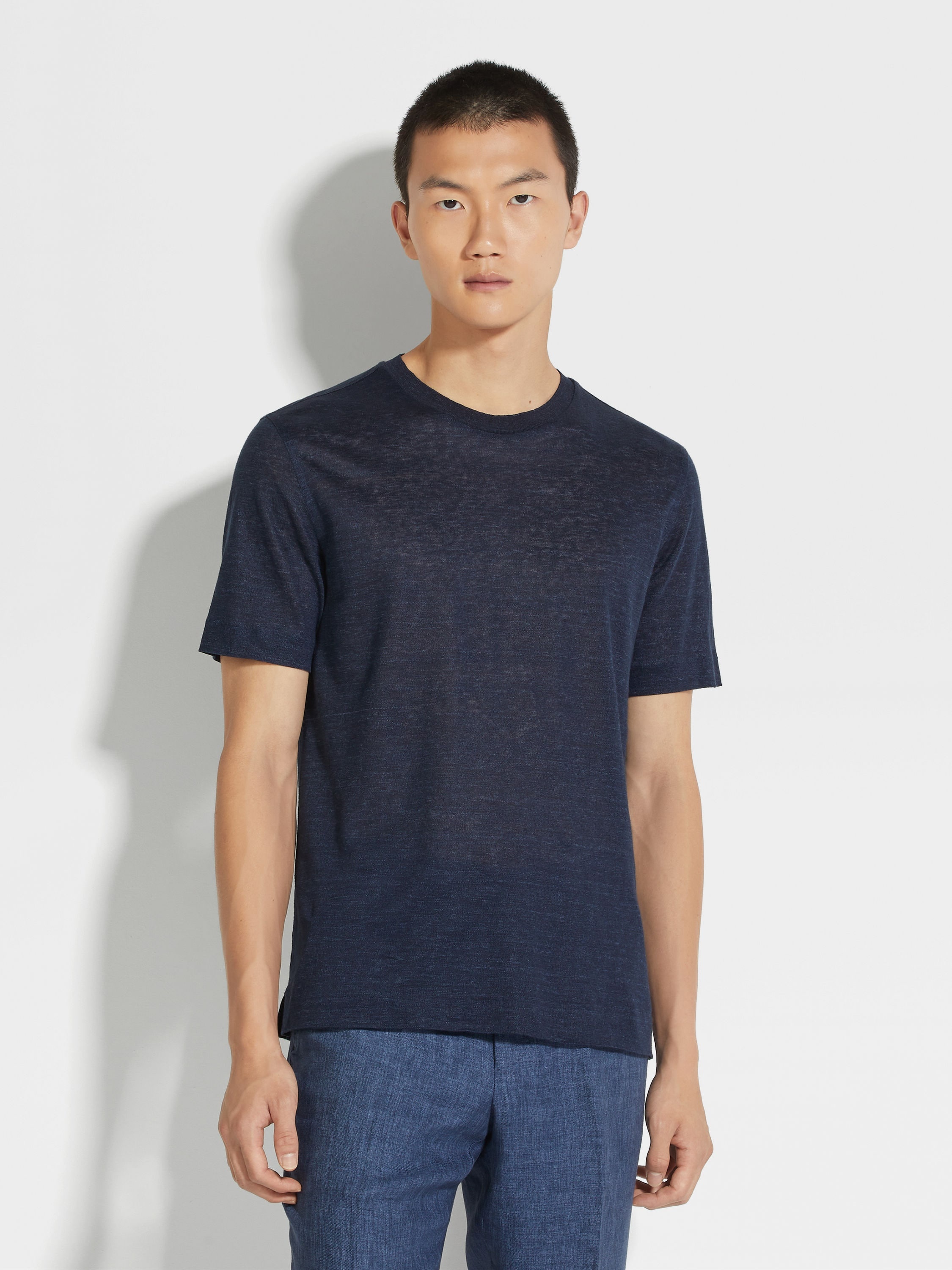 NAVY BLUE LINEN T-SHIRT - 4