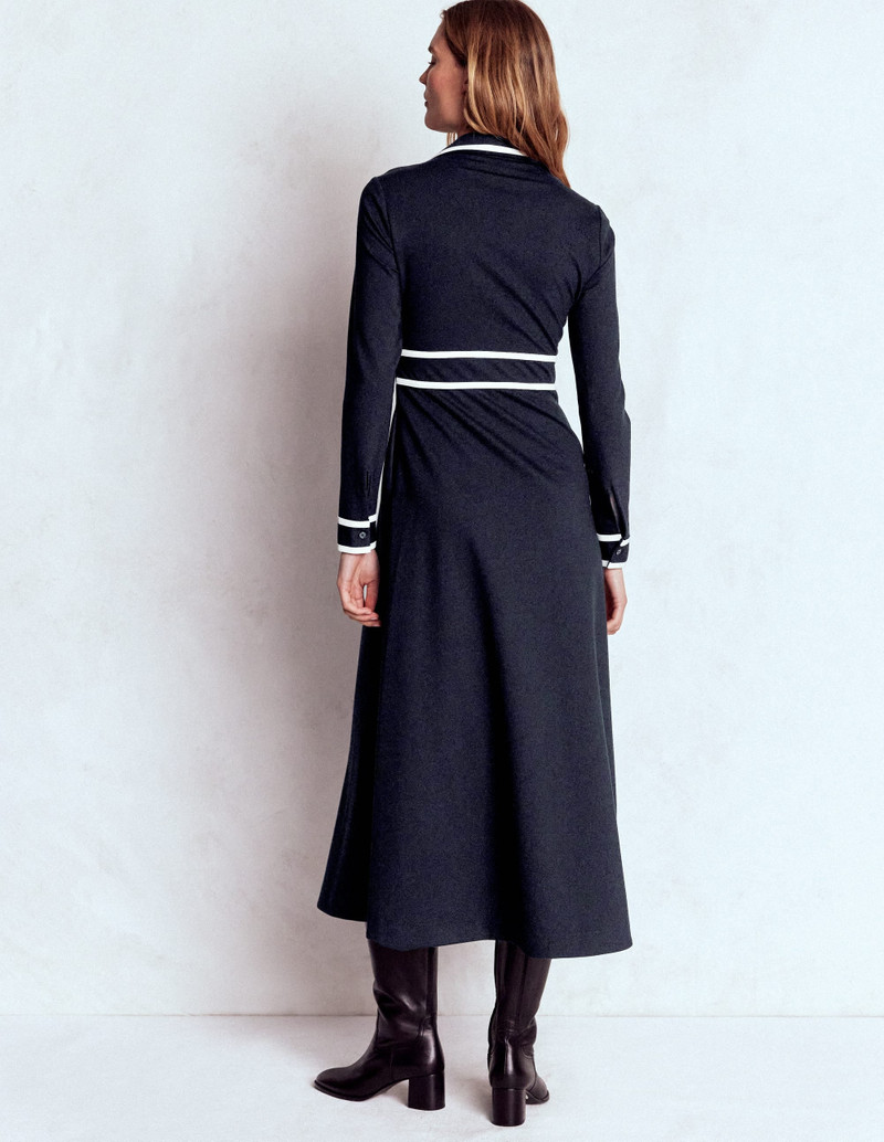 Contrast Ponte Midi Dress-Navy 4