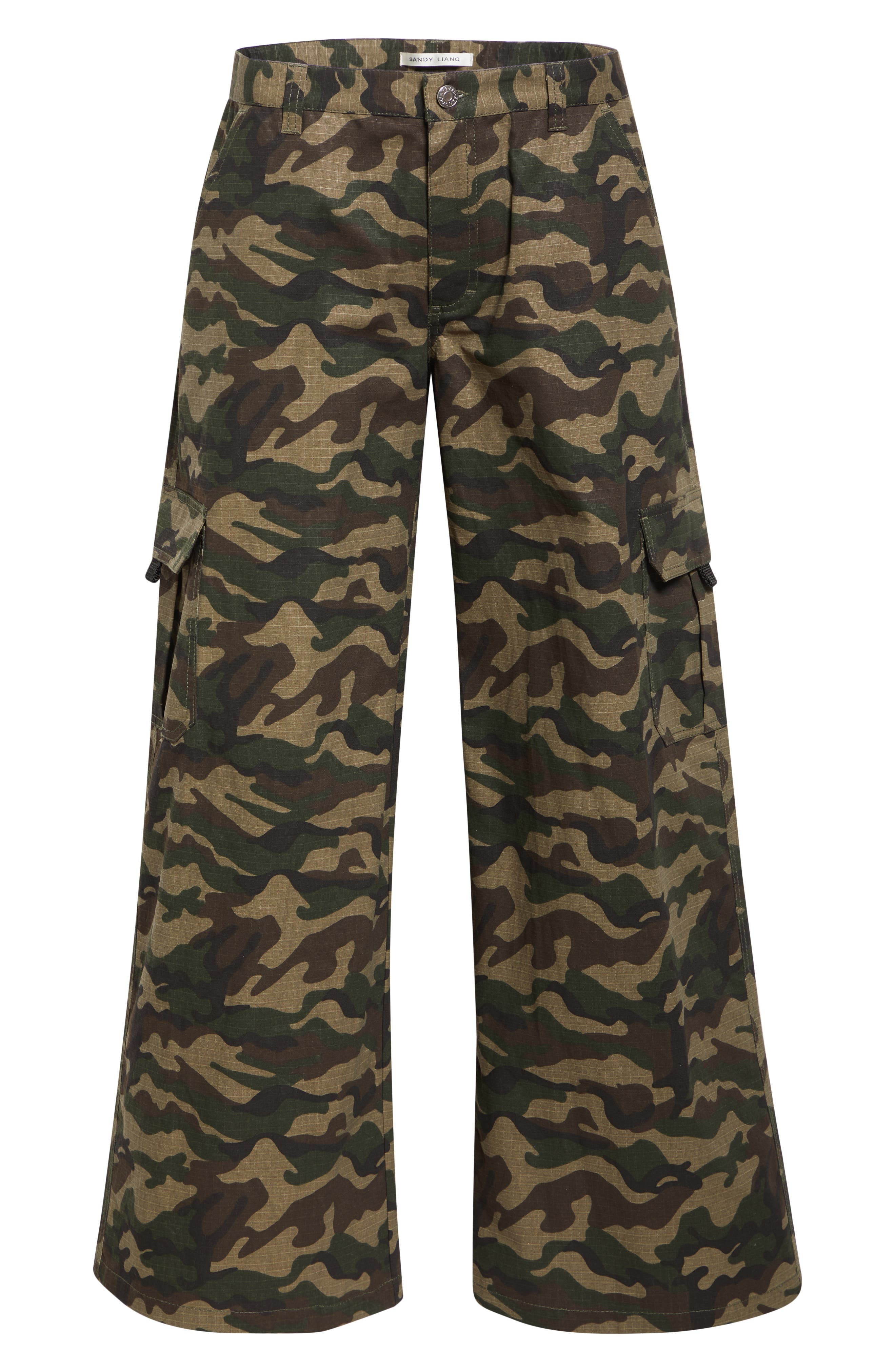 Sandy Liang Sorano Bow Embroidered Wide Leg Camo Cargo Pants in Green Multi at Nordstrom - 5