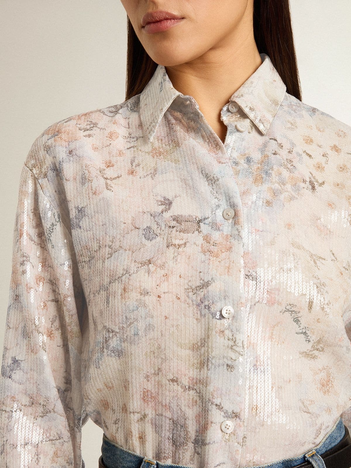 Women's shirt with multicolor floral sequin print - 5