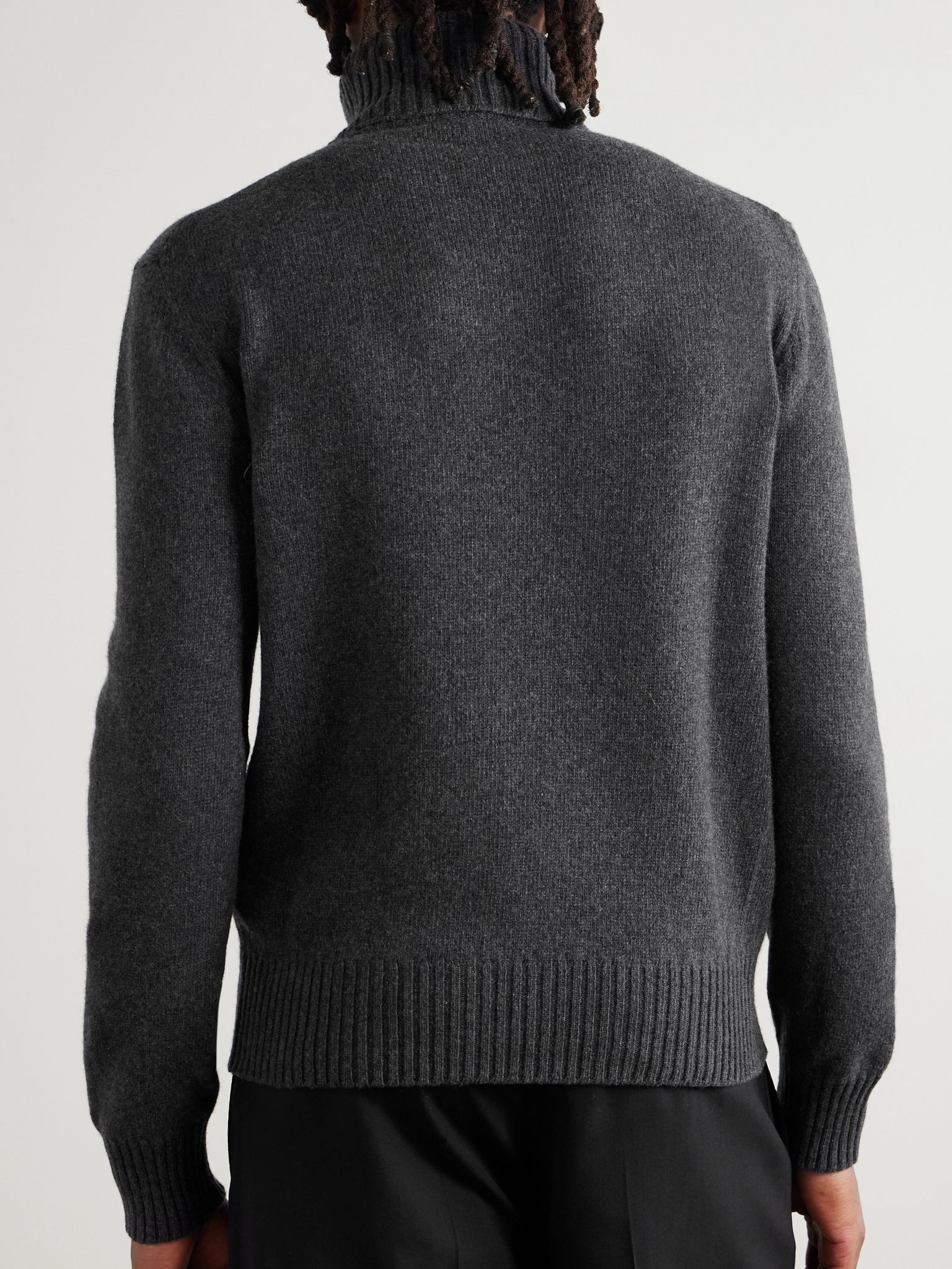 Logo-Embroidered Cashmere and Wool-Blend Rollneck Sweater Charcoal - 4