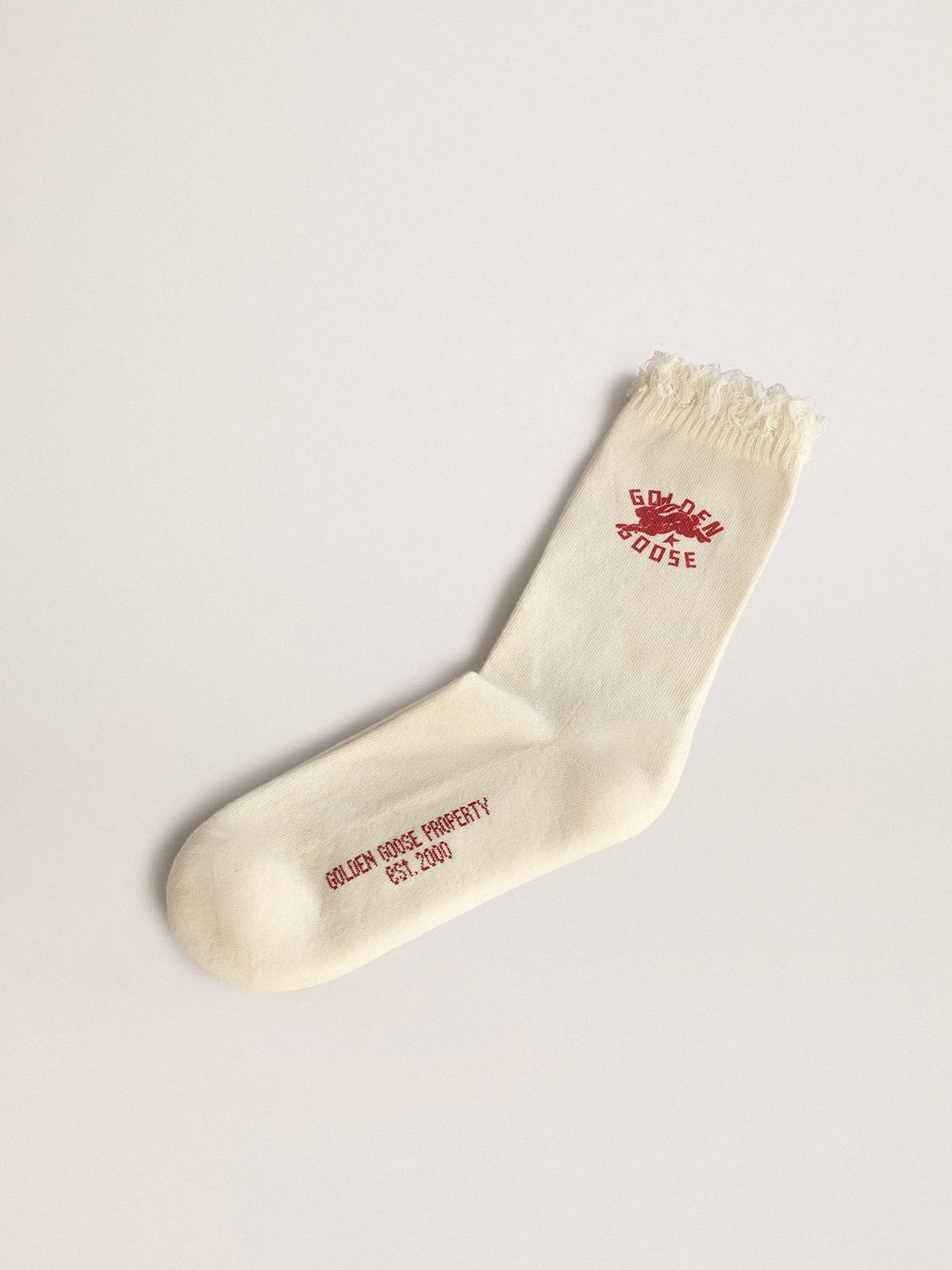 Heritage white socks with frayed edges and CNY logo - 1
