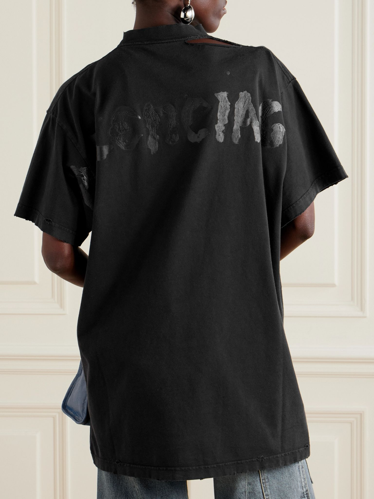 Oversized distressed printed cotton-jersey T-shirt Black - 3