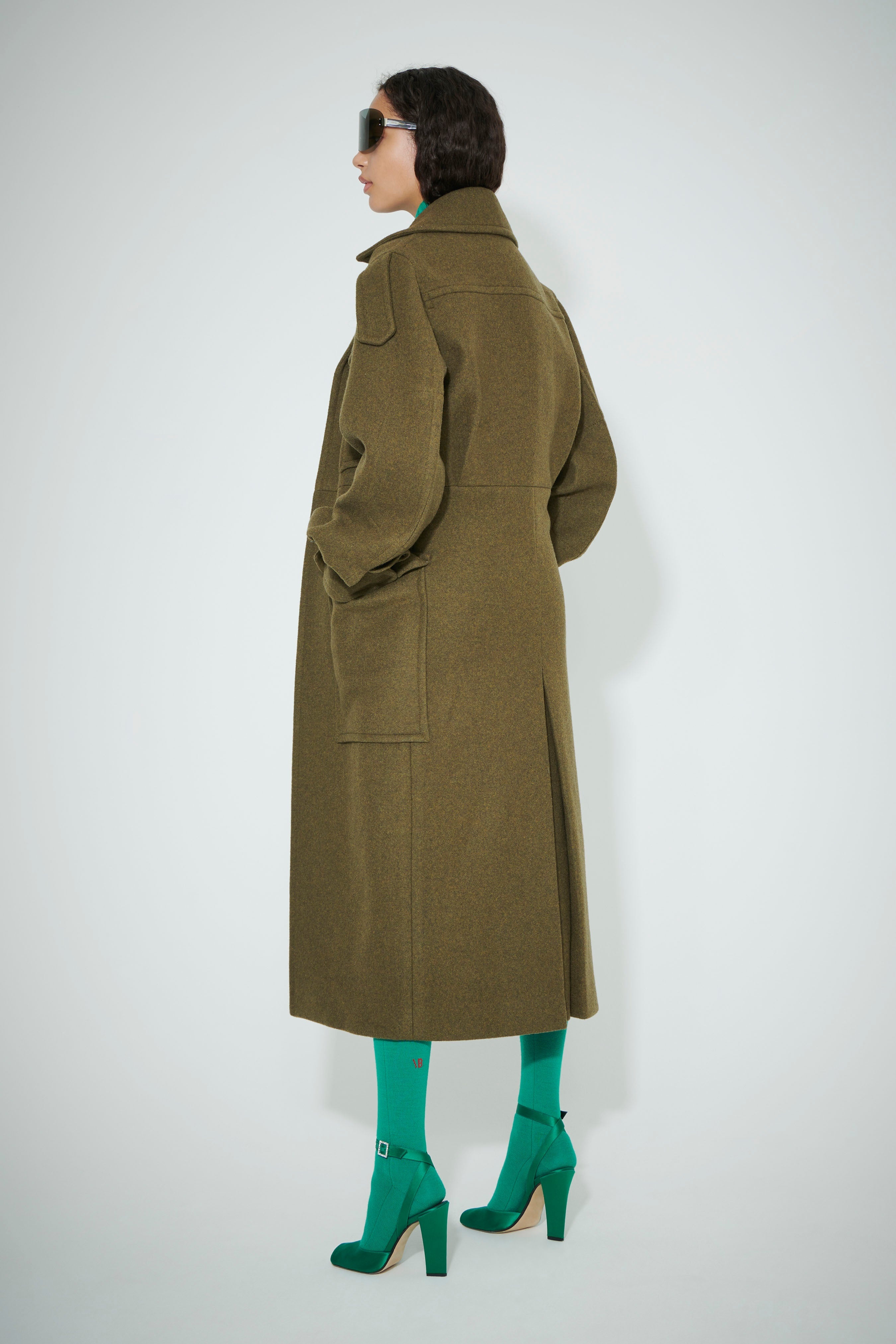 Utility Pocket Coat in Khaki Green Melange - 4