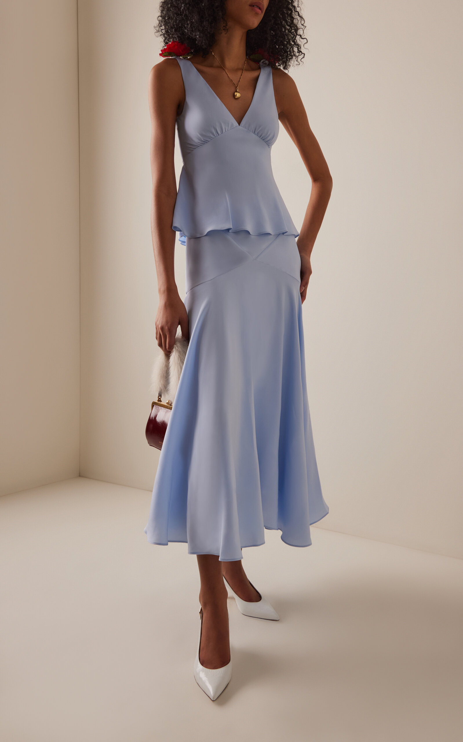 Exclusive Riviera Floral-Embellished Silk-Blend Crepe Top blue - 4