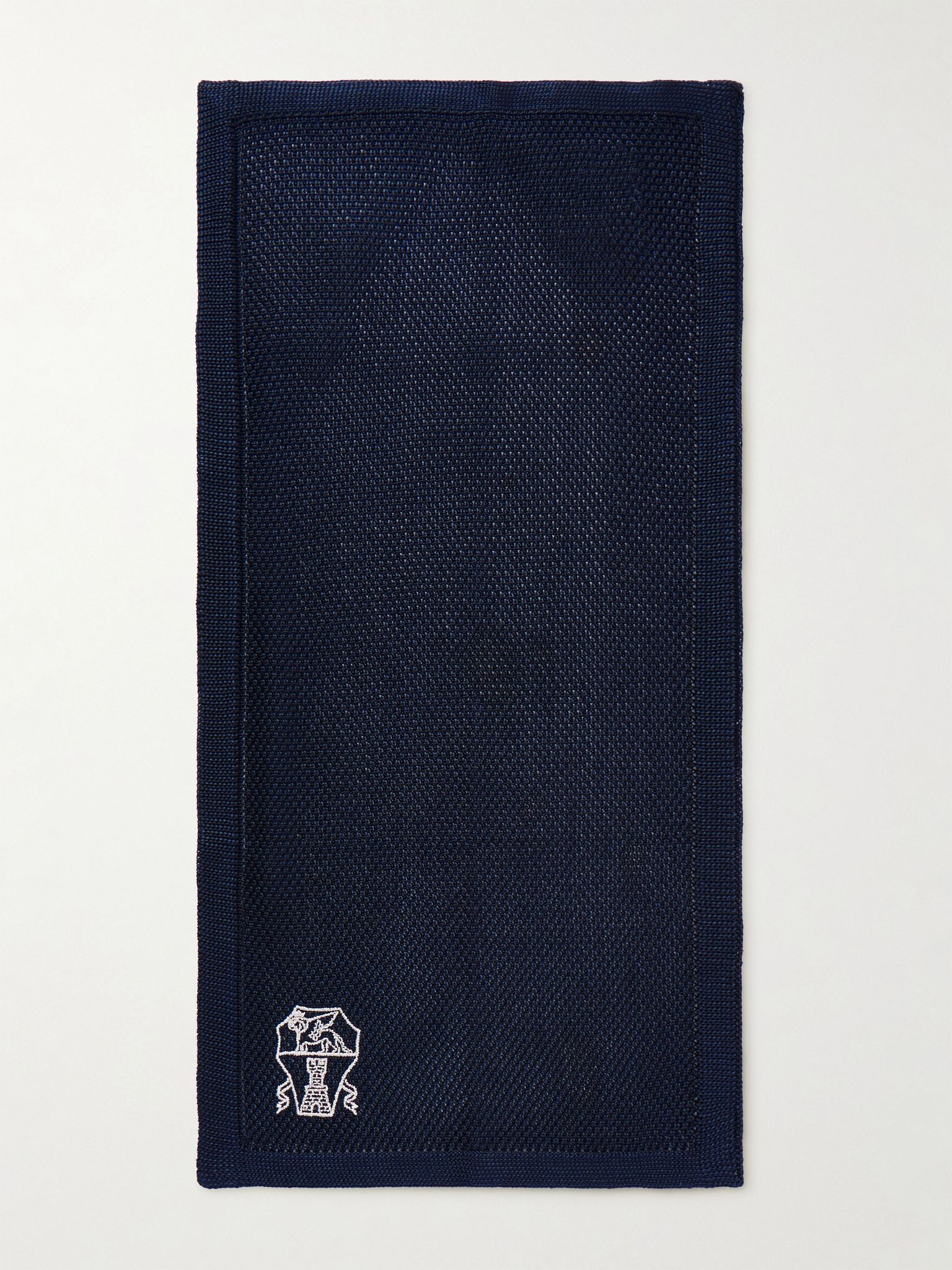 Logo-Embroidered Knitted Silk Pocket Square Blue - 2