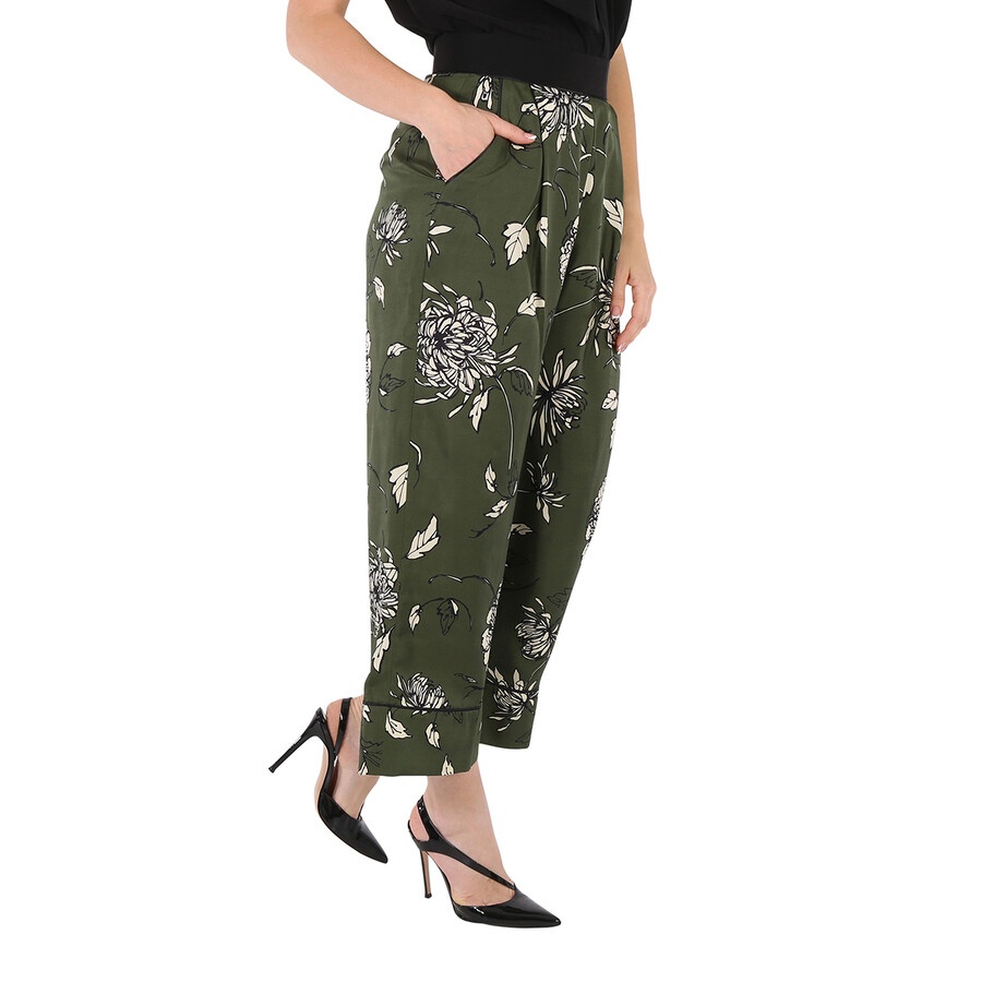 Moncler Ladies Green Floral Silk Pants - 2