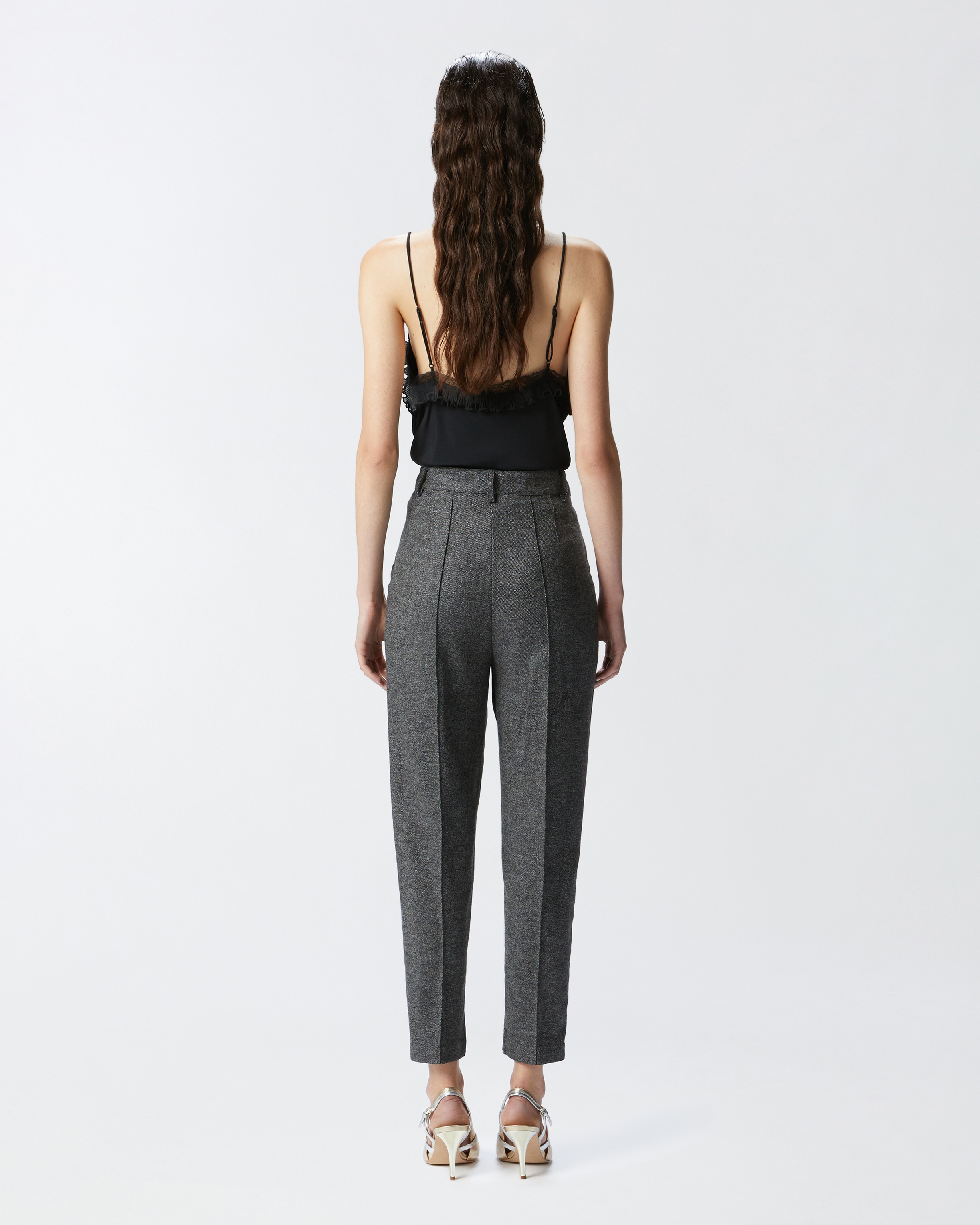 TEXTURED GREY FLANNEL CIGARETTE TROUSERS - 5