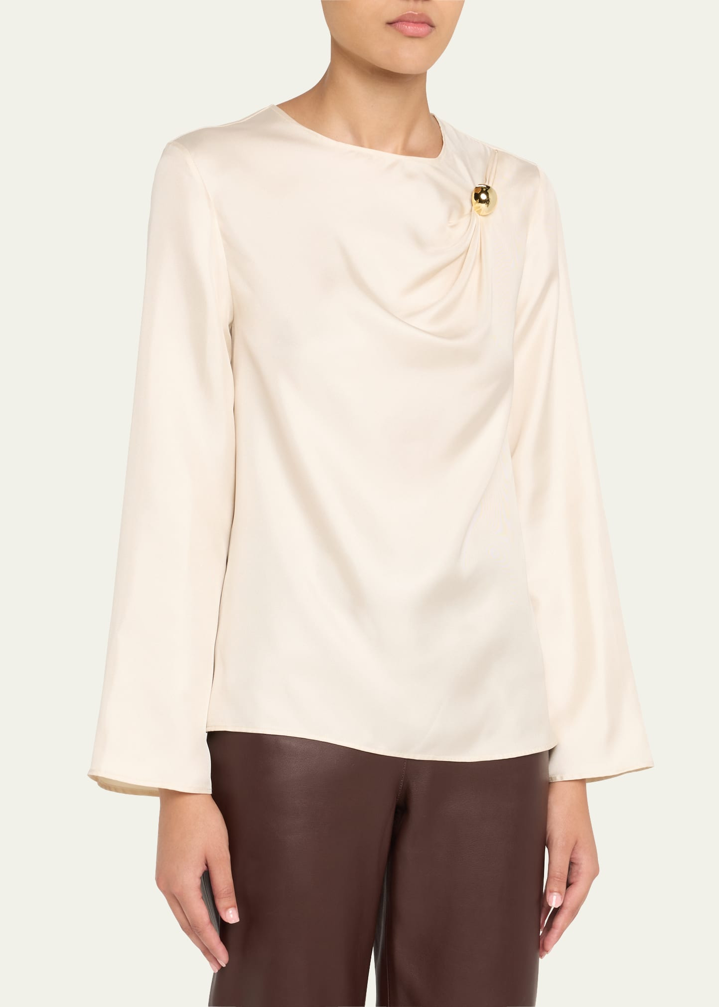 Azae Draped Silk Long-Sleeve Blouse - 4