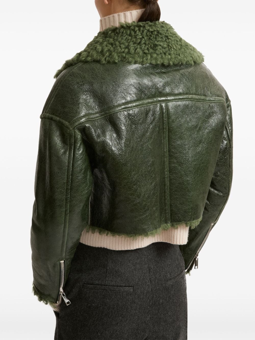 patent-merino cropped biker jacket - 4