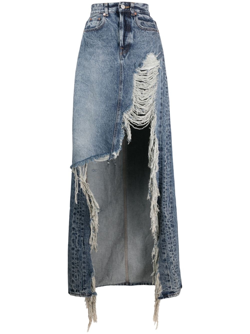 distressed denim maxi skirt - 1