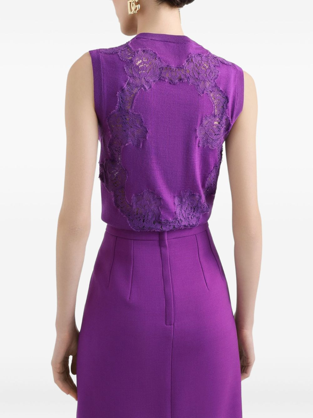 wool lace-inlay tank top - 4
