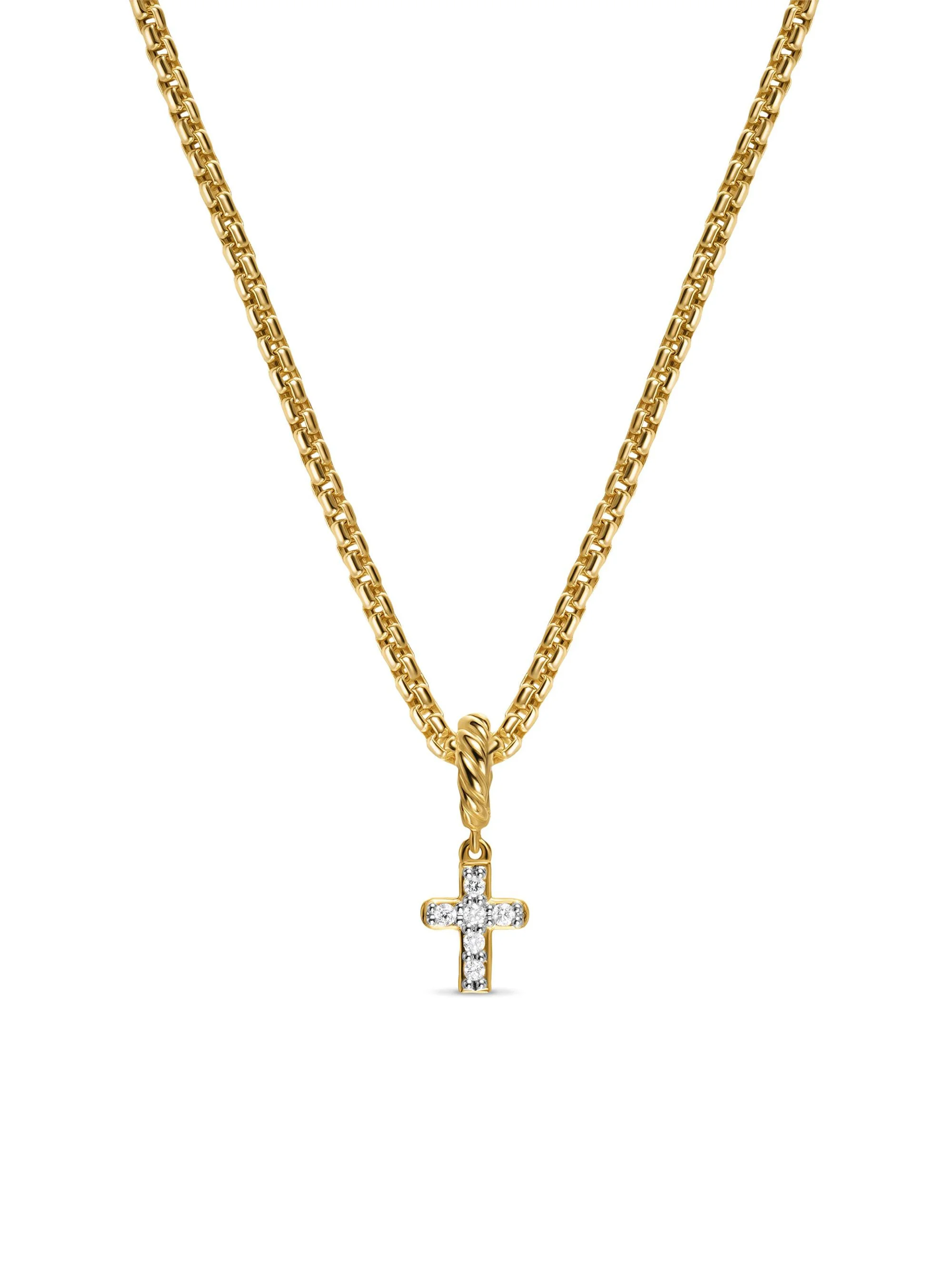 Women's Micro Pavé Cross Amulet in 18K Yellow Gold with Diamonds, 8MM - Diamond - 1