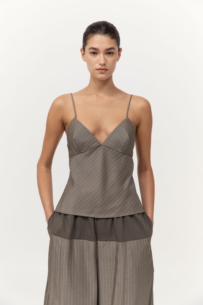 Bias Cami - Khaki Pinstripe - 2
