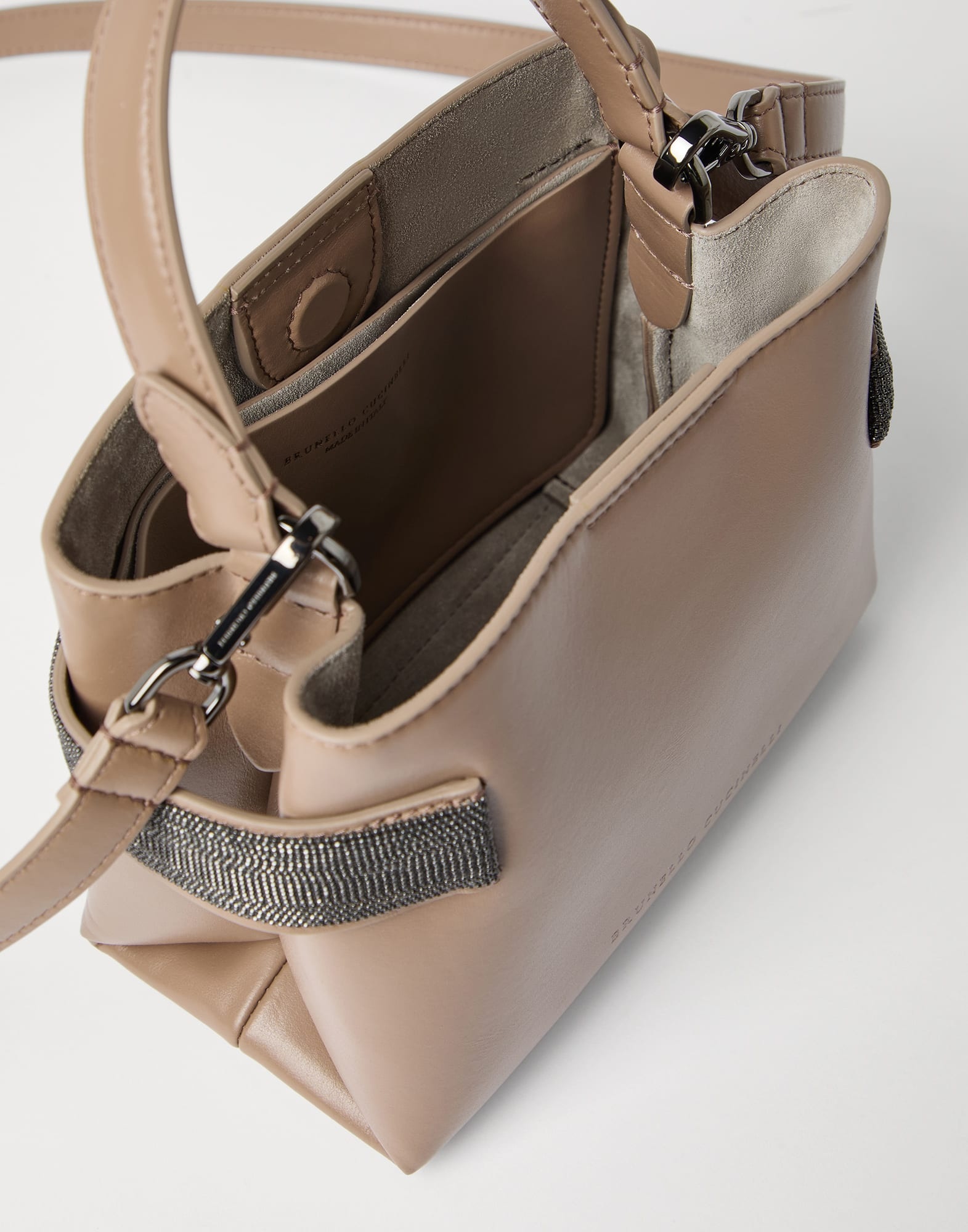 Essence small top-handle bag in calfskin with precious bands - 5