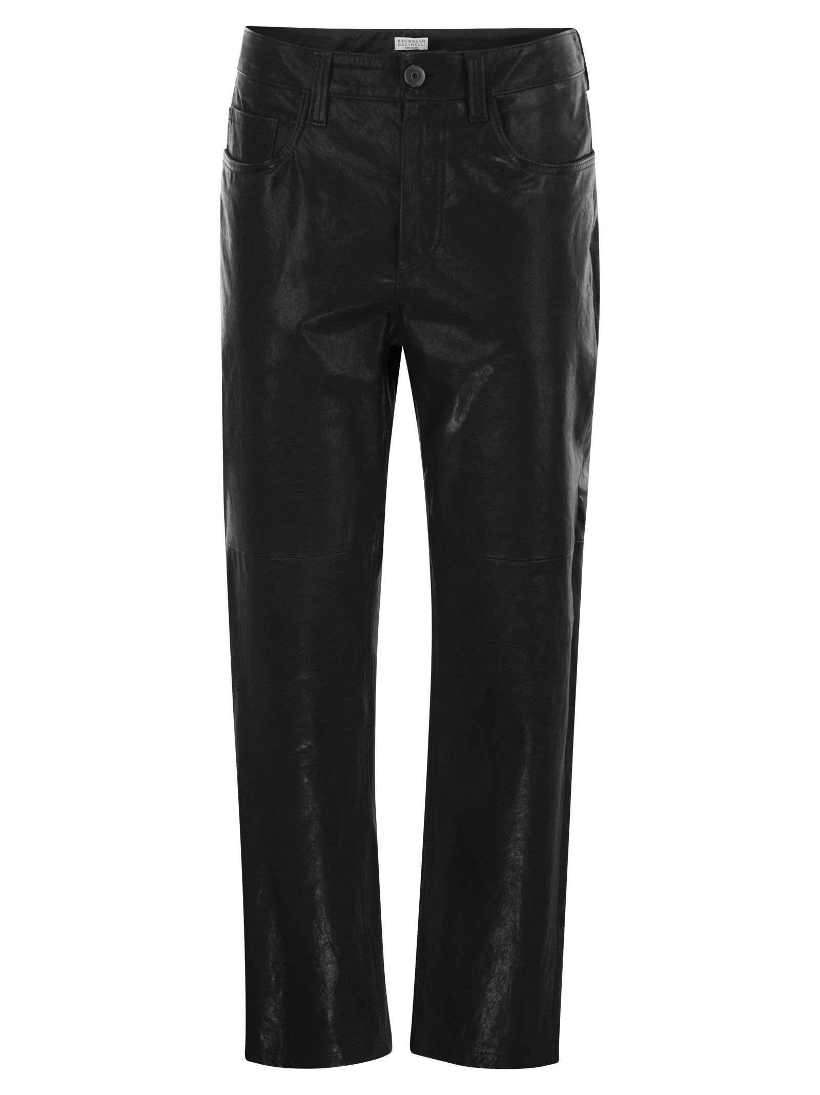 Brunello Cucinelli Women Wide Five-Pocket Trousers In Smooth Nappa Leather - 1