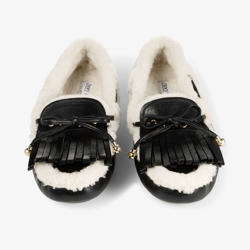 Manon F Black Tumbled Leather Loafers with Shearling 4